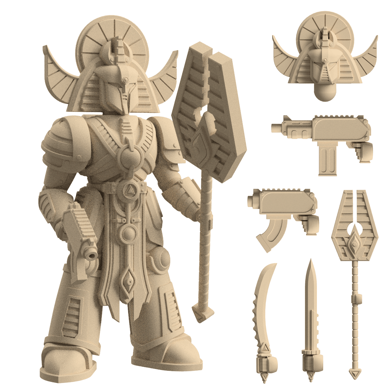 3D Printable Dune Raiser Wizard Miniature for Wargaming - Egyptian-Themed Sci-Fi Warrior 3d model