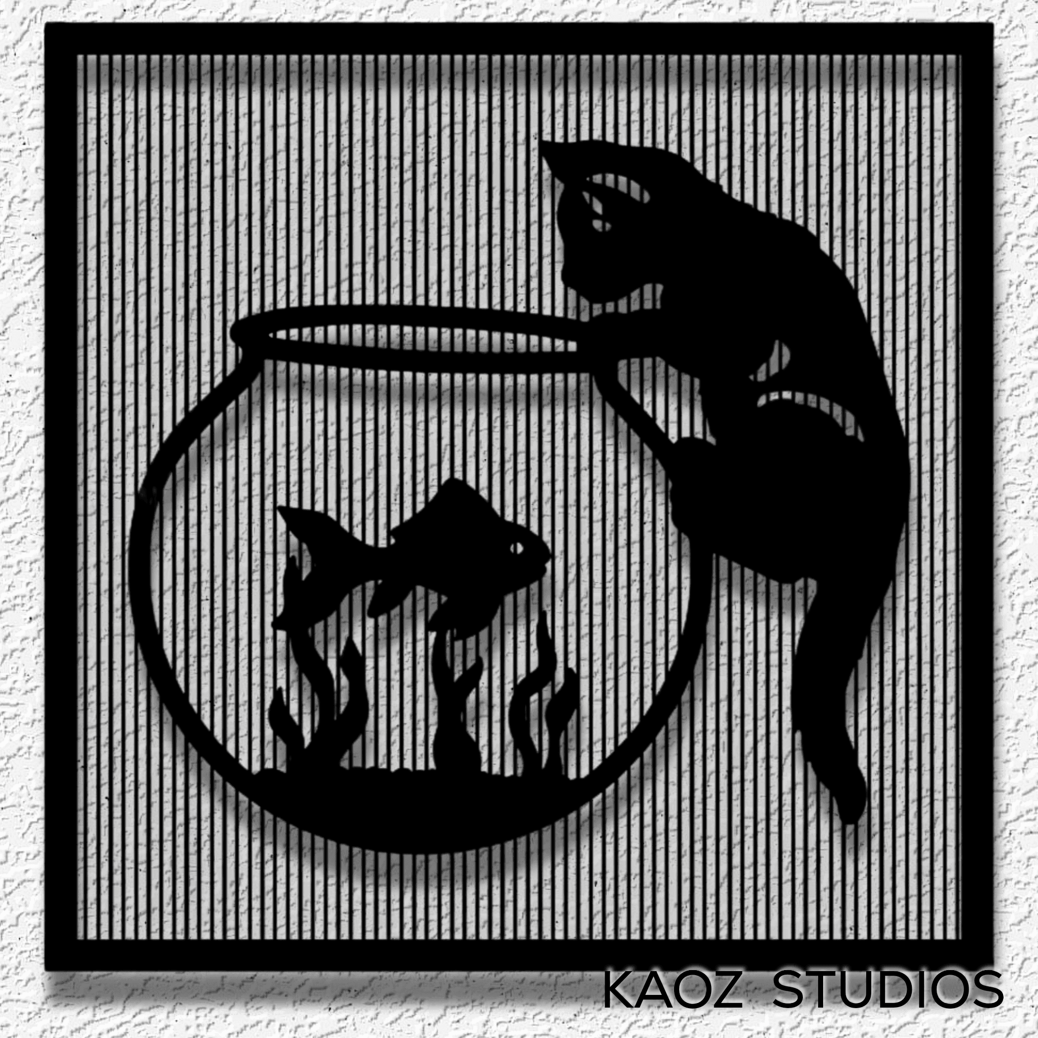 EASY Print in Place Kitty string art 3d floating kitten in a fishbowl free standing art piece 3d model