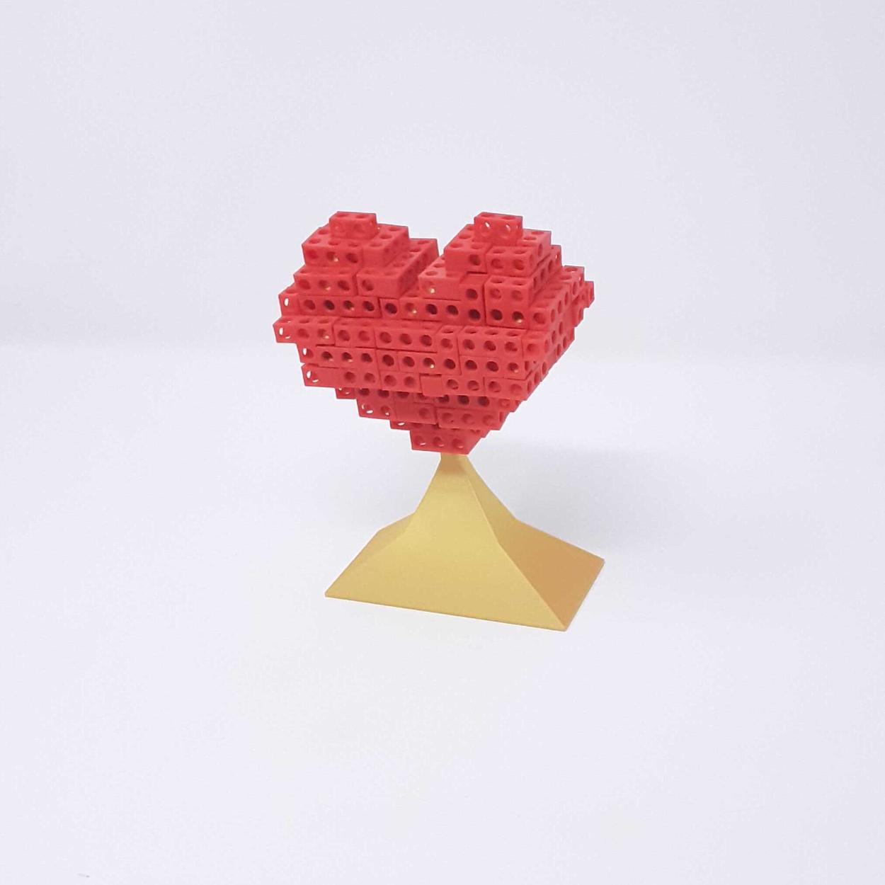 Heart shaped Tetris puzzle with a stand 3d model