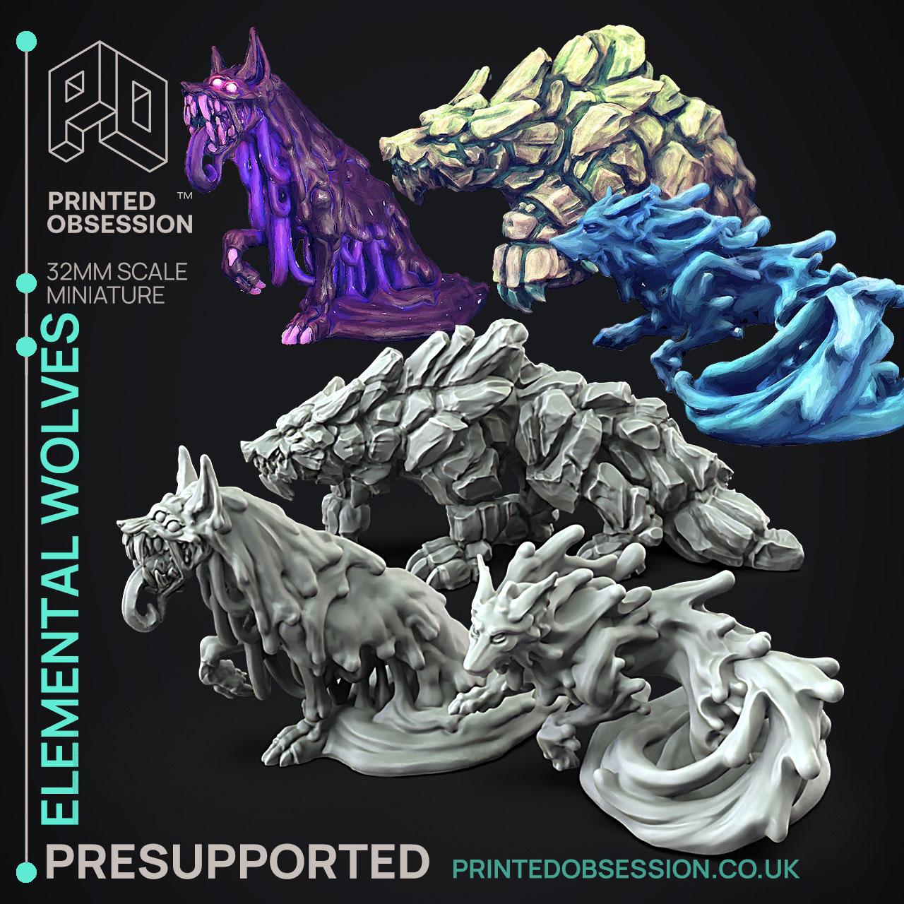 Free Elemental Wolves Collection - 3 Wolves -  PRESUPPORTED  - 32mm scale -  3d model