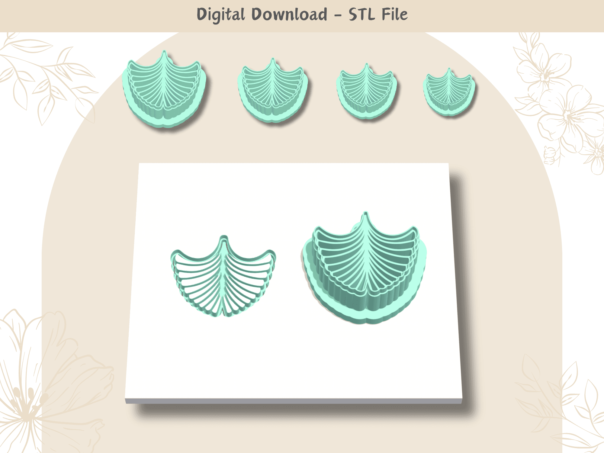 Leaf Imprint Clay Cutter for Polymer Clay | Digital STL File | Clay Tools | 4 Sizes Clay Cutters 3d model