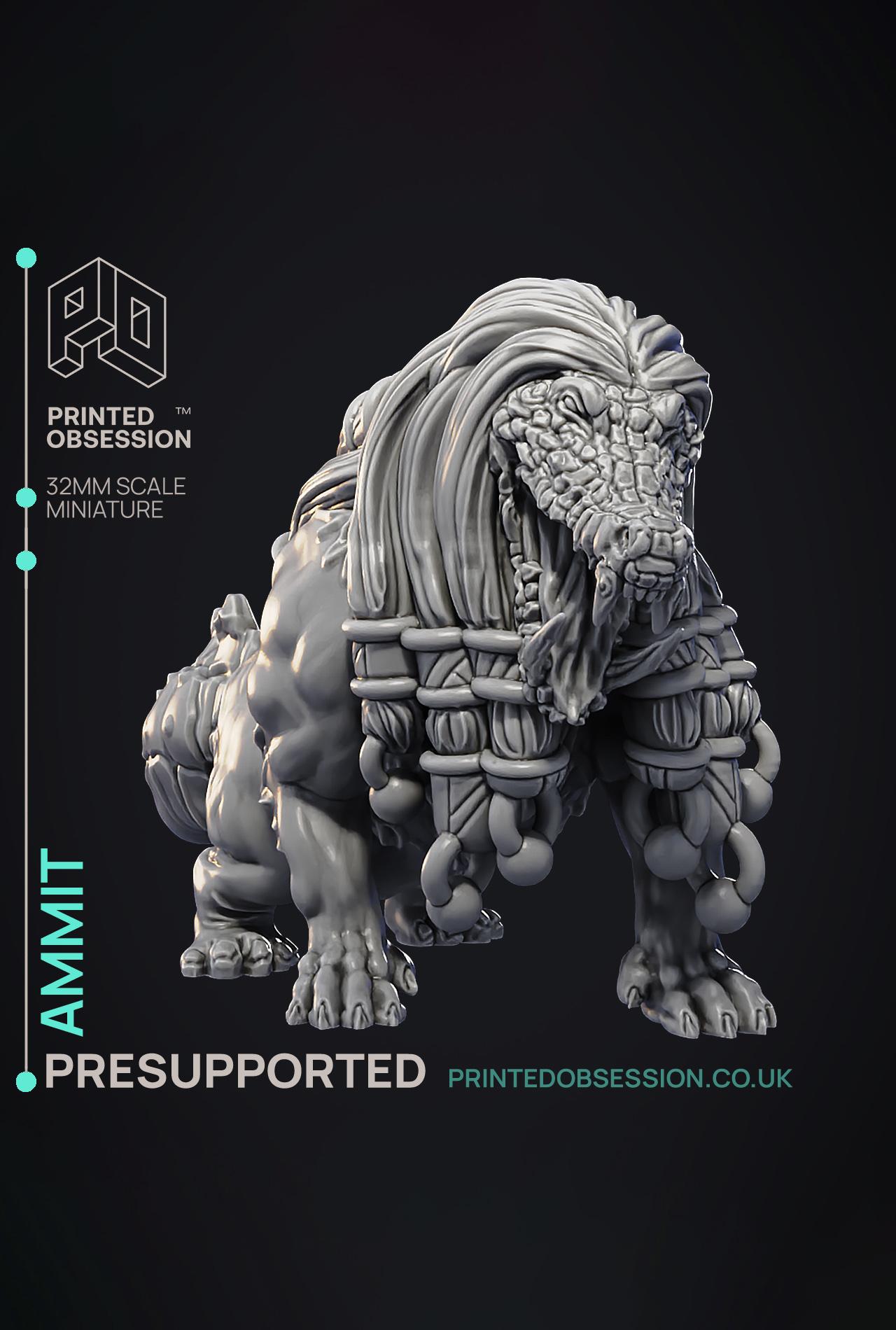 Ammit - Devourer of Hearts - Court of Anubis - PRESUPPORTED - Illustrated and Stats - 32mm scale 3d model