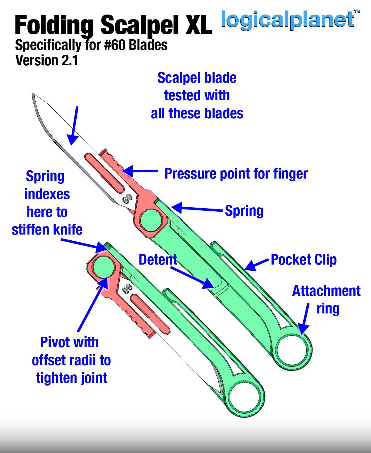 Folding Scalpel XL v2.1 (for #60 Blades) 3d model