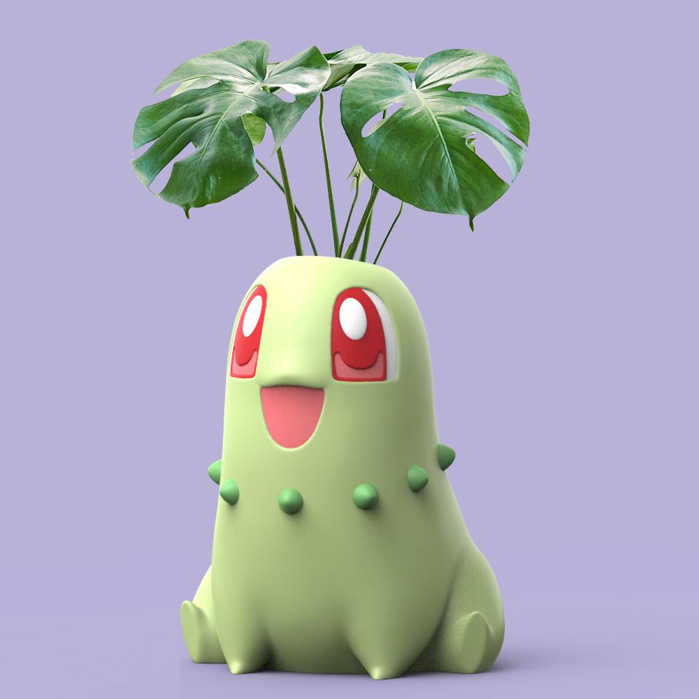 Chikorita Planter (Easy Print No Supports) 3d model