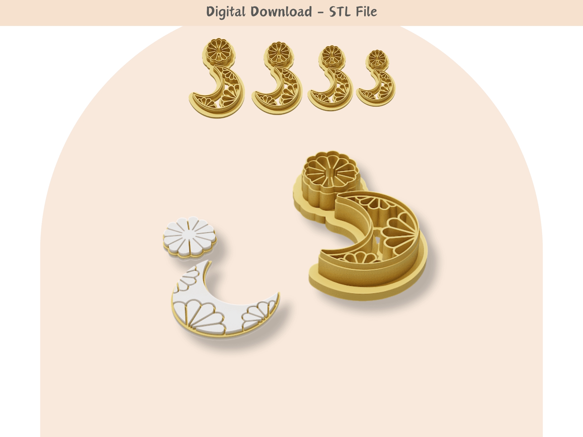 Crescent Moon and Seashell Clay Cutter for Polymer Clay | Digital STL File | Clay Tools  3d model