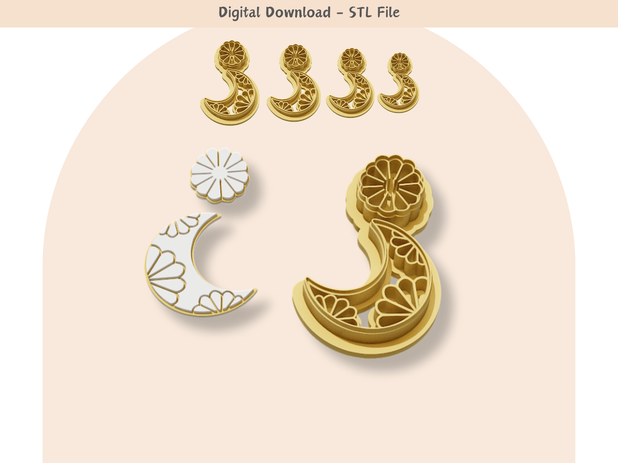 Crescent Moon and Seashell Clay Cutter for Polymer Clay | Digital STL File | Clay Tools  3d model