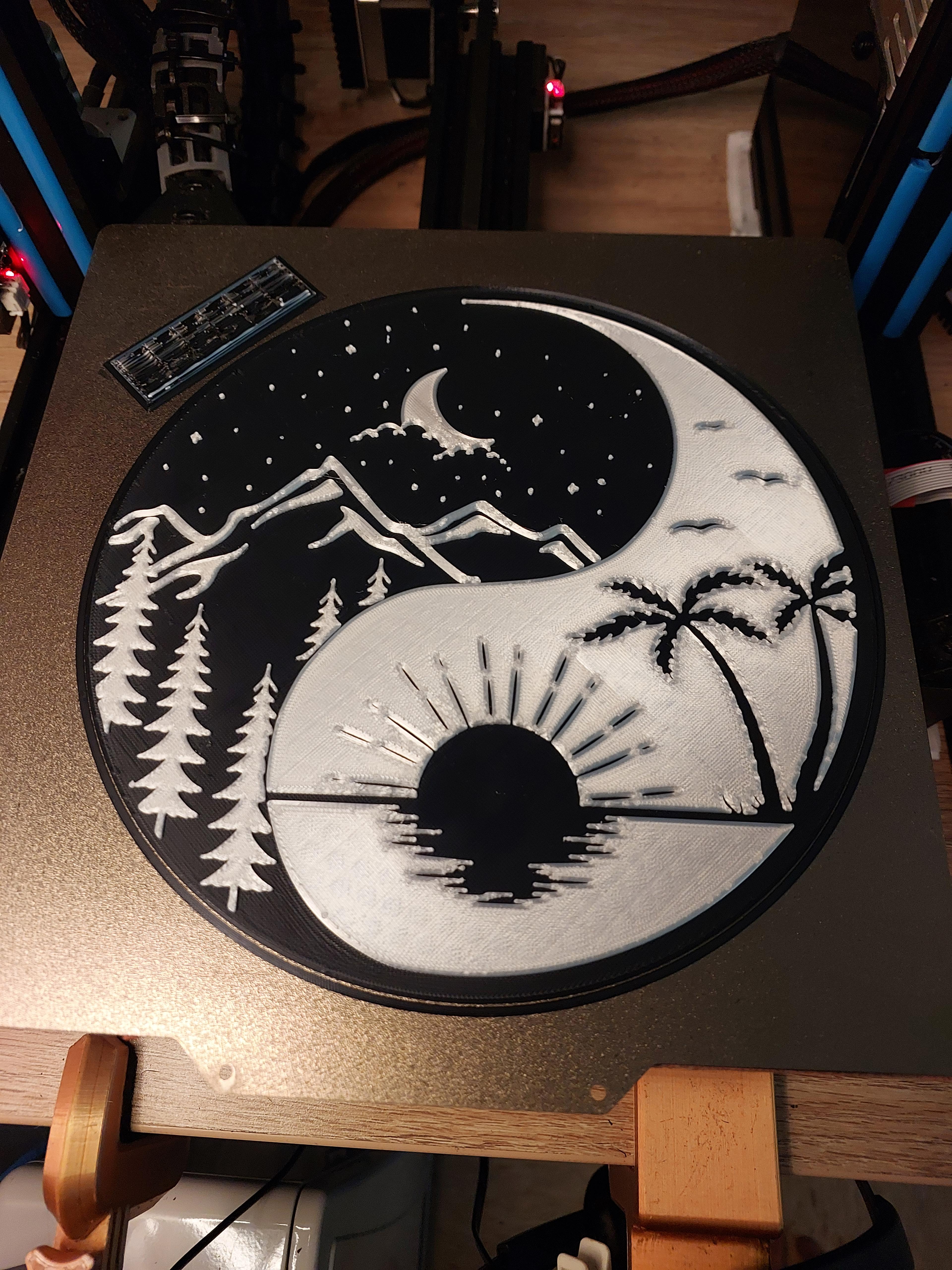 Palm Tree Mountains Moon Yin Yang 3d model