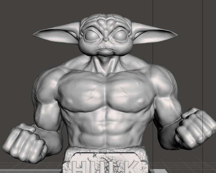 baby yoda's head on hulk's body  3d model