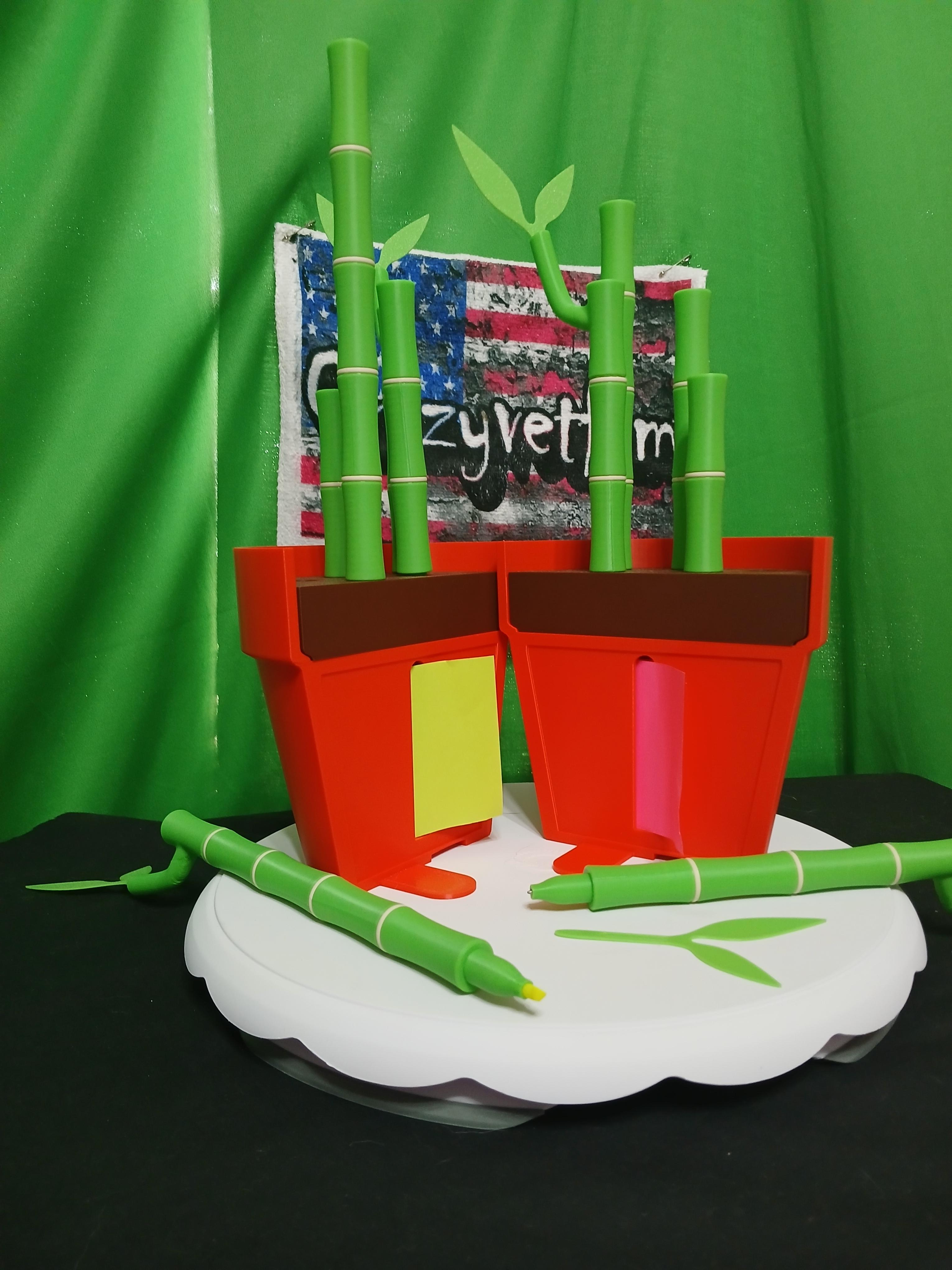 Bambookends - Bamboo Functional Plant with Pens, Highlighters, Post it note dispenser, and Bookmarks 3d model