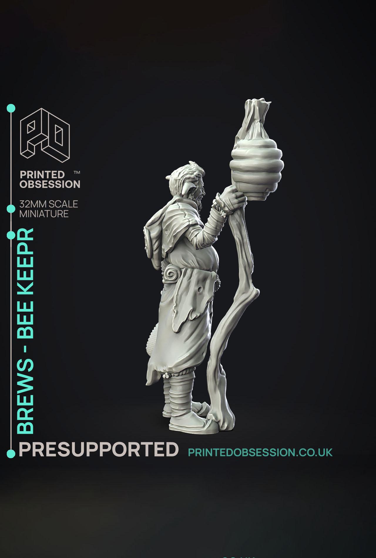 Brews - The Bee Keeper - Not The Bees - PRESUPPORTED - Illustrated and Stats - 32mm scale			 3d model