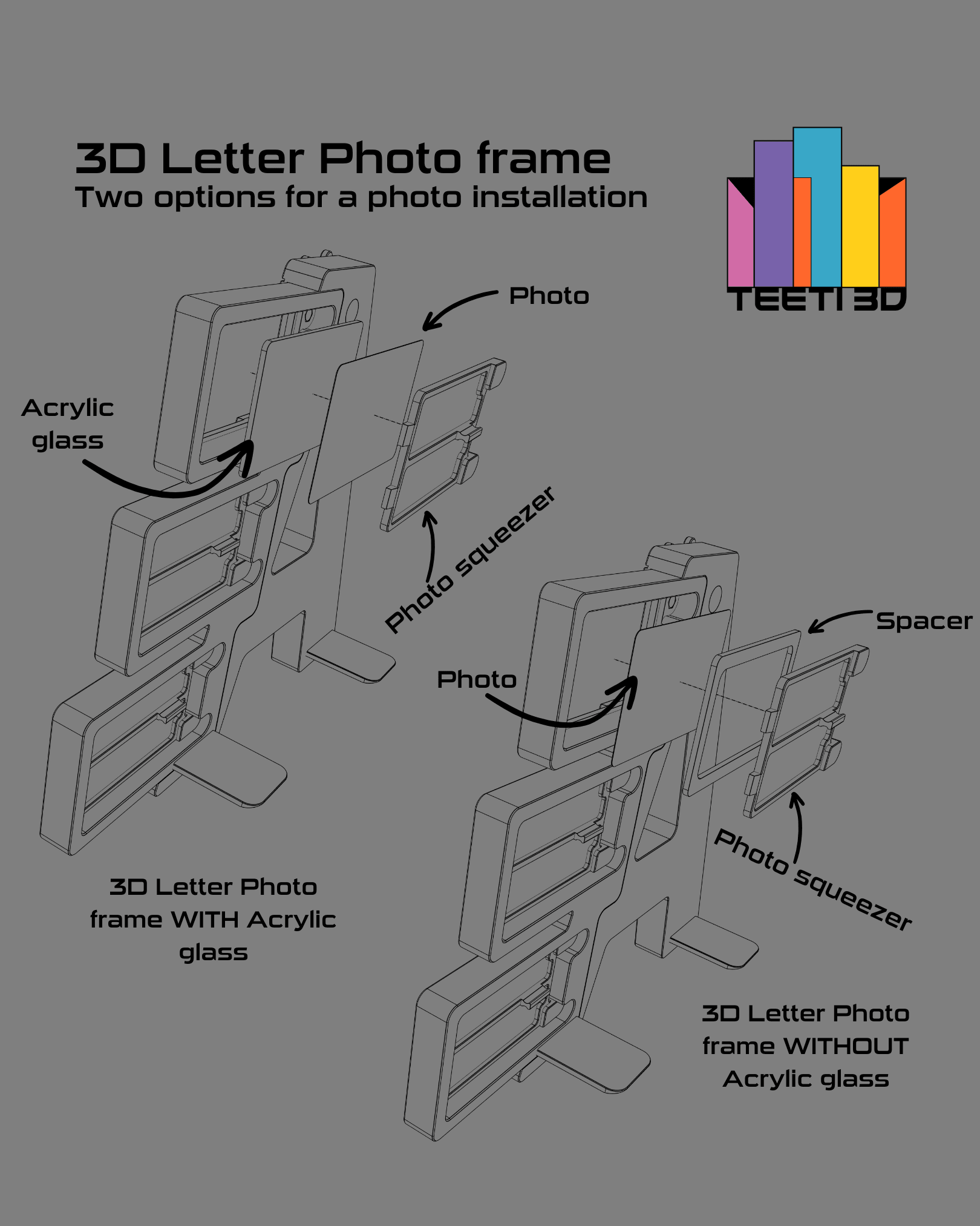 3D Letter "O" with Photo Frame 3d model