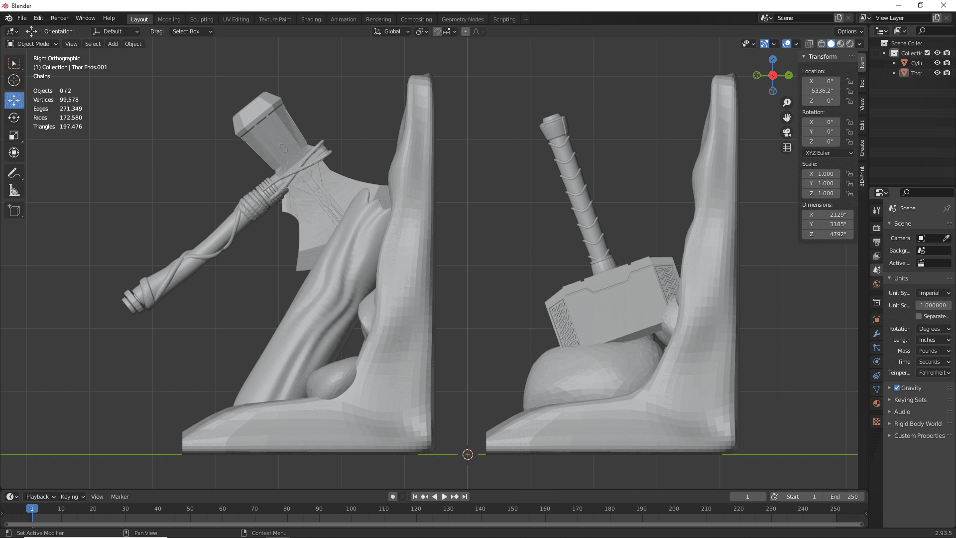 Thunder God Axe & Hammer Book End 3d model