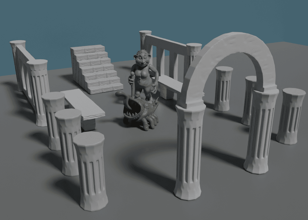 MARBLE PILLARS AND WALL TERRAIN SET FOR TTRPG TABLETOP GAMING - SUPPORT FREE 3d model