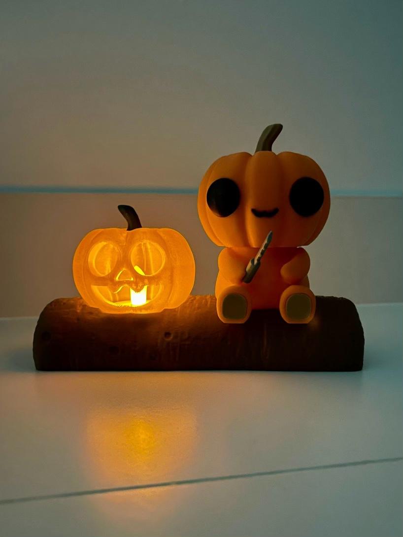 Pumpkin Patch Pal Tea Light Pumpkin Scene - This was so much fun to print. I used tree supports in the carved pumpkin.  - 3d model