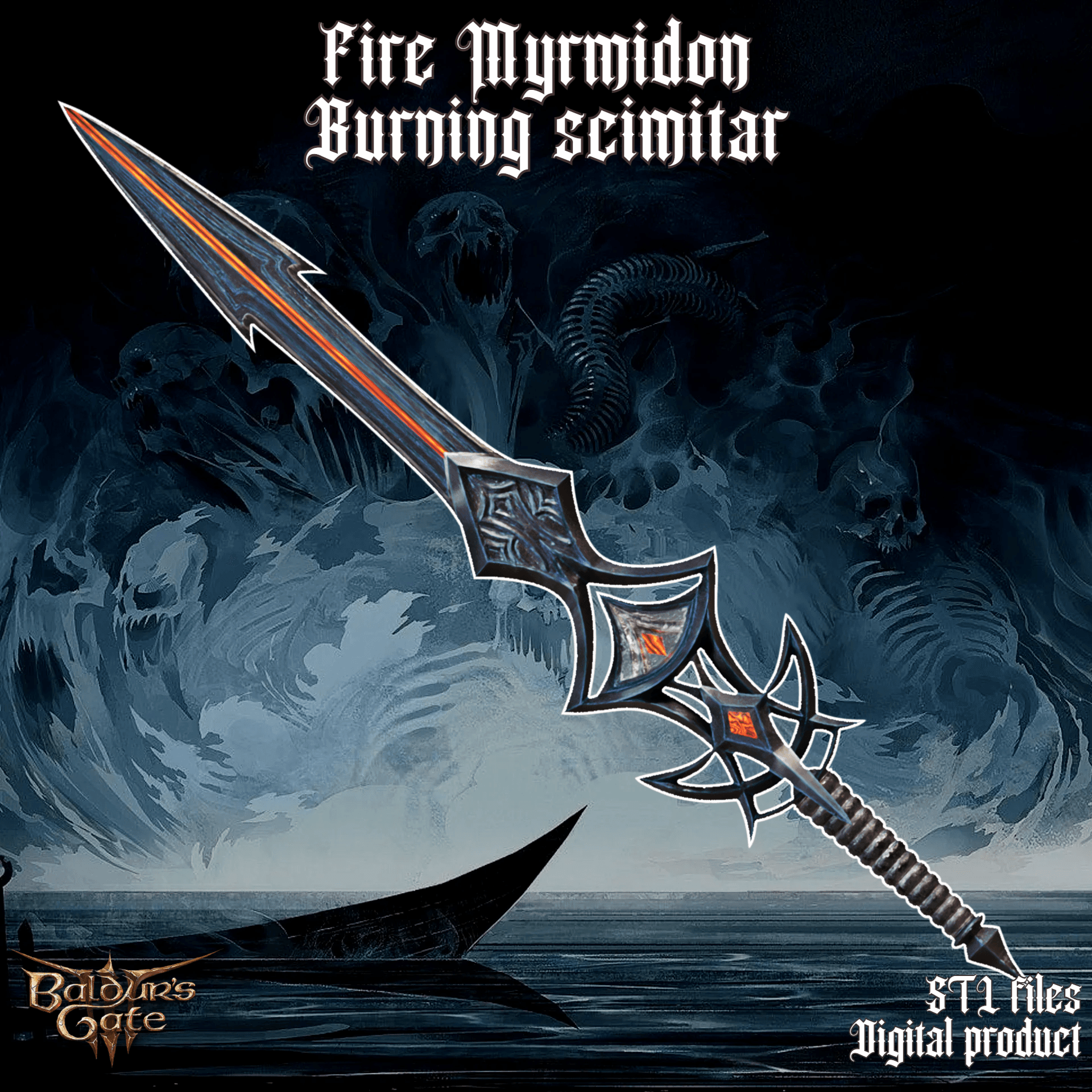 Fanatsy Fire Myrmidons Burning Scimitar Baldurs Gate 3 3d model