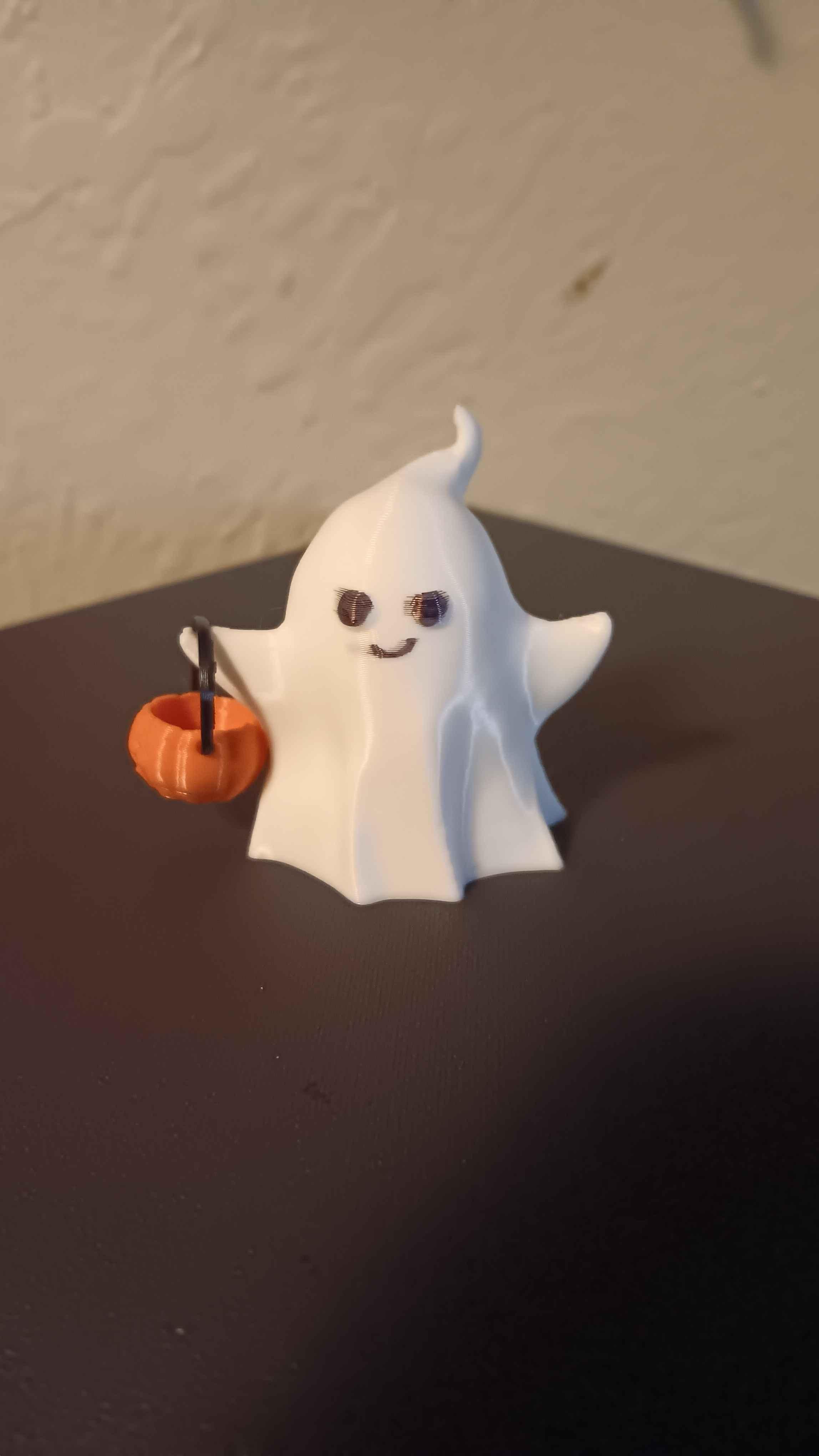 Halloween Ghost Holding a Pumpkin Basket - Hes a cute little BOO! - 3d model