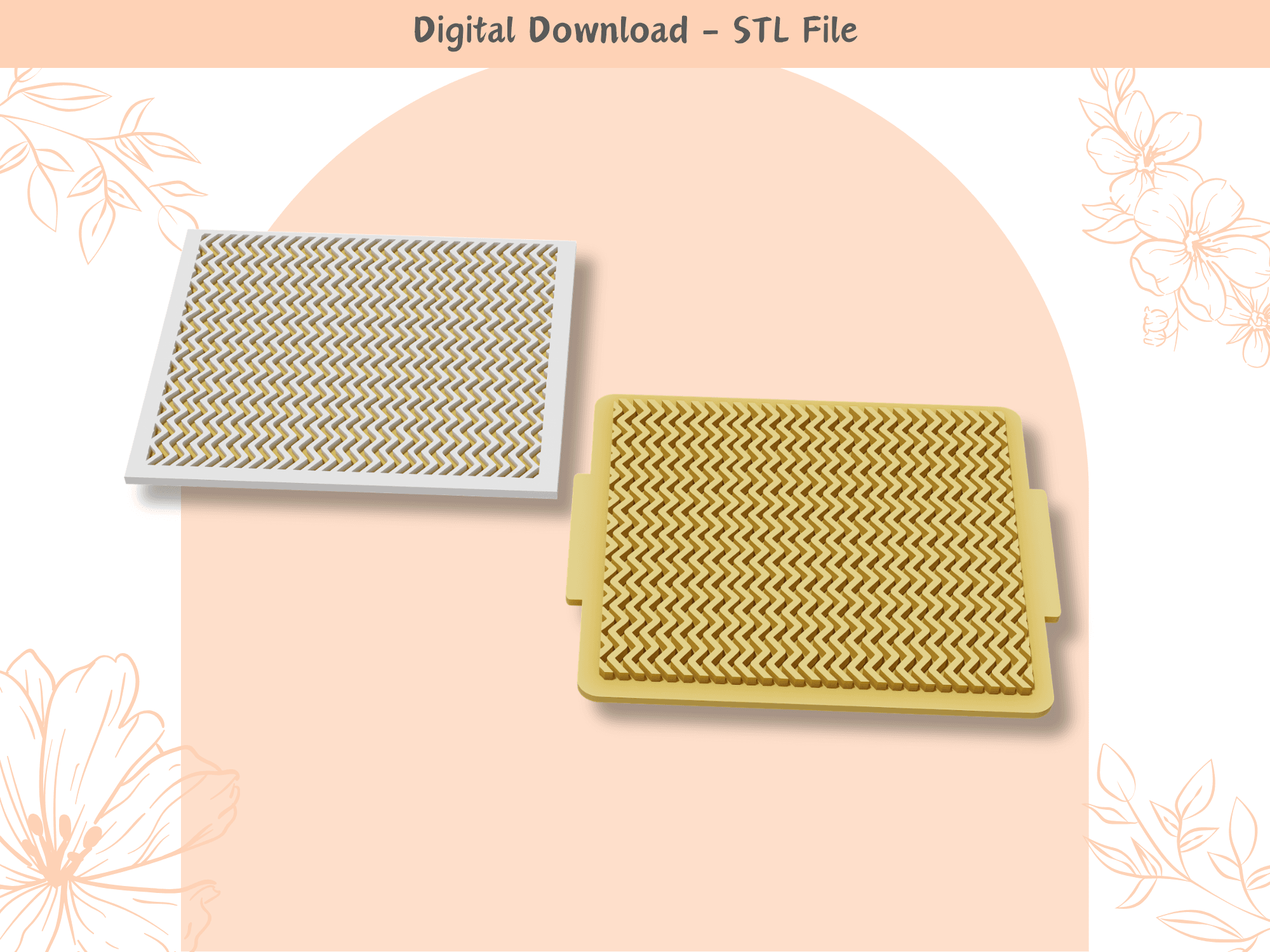 Geometric Waves Texture Mat | STL File | Clay Embossing Stamp | Unique Pattern 3d model