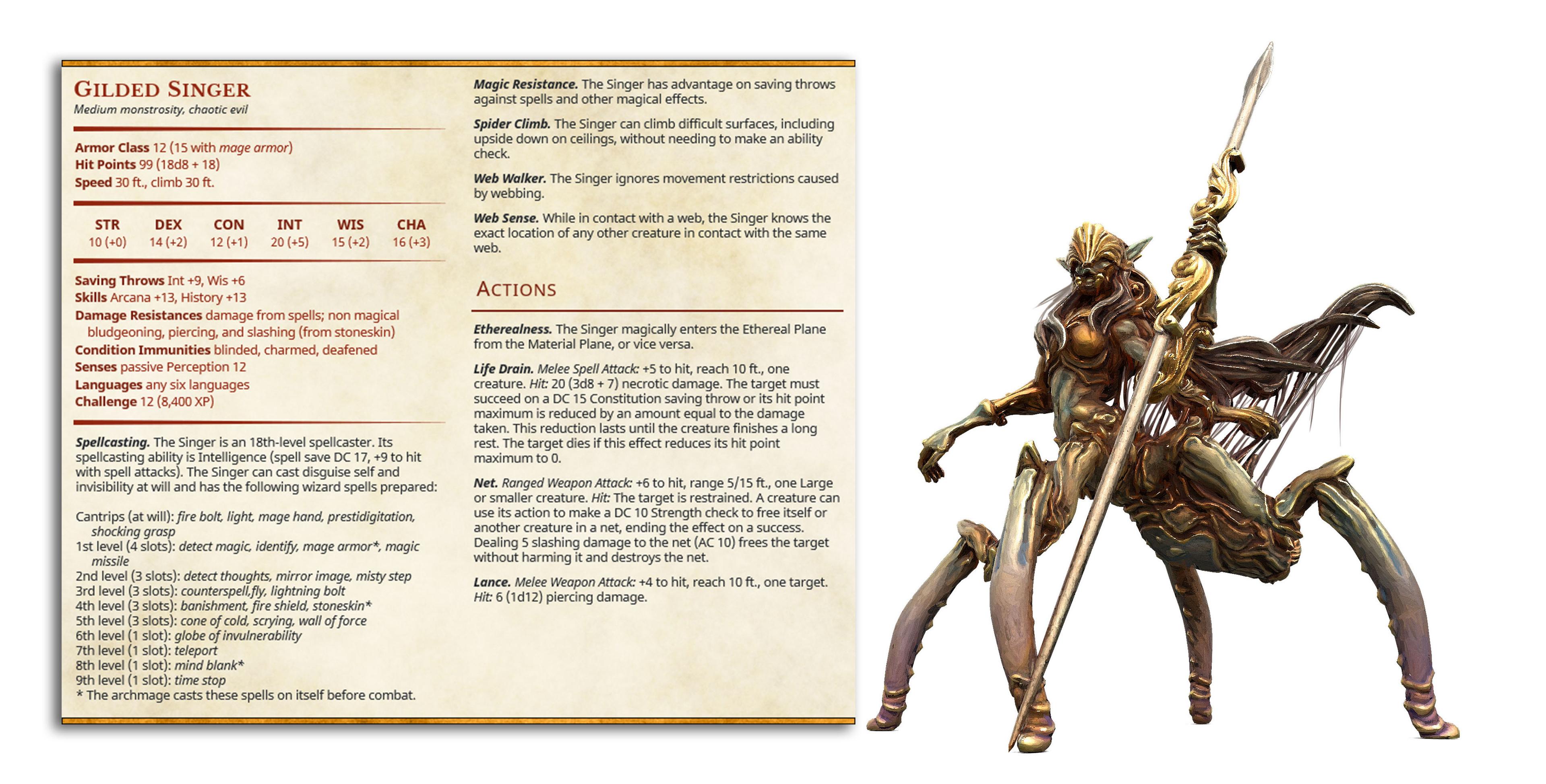 Guilded Singer - Flesh of Gold - PRESUPPORTED - Illustrated and Stats - 32mm scale			 3d model