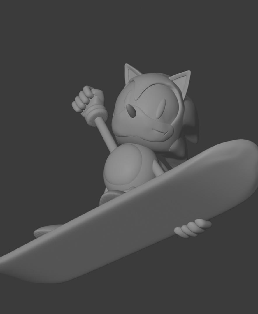 Sonic the Hedgehog Snowboard Statue Fan Art 3d model