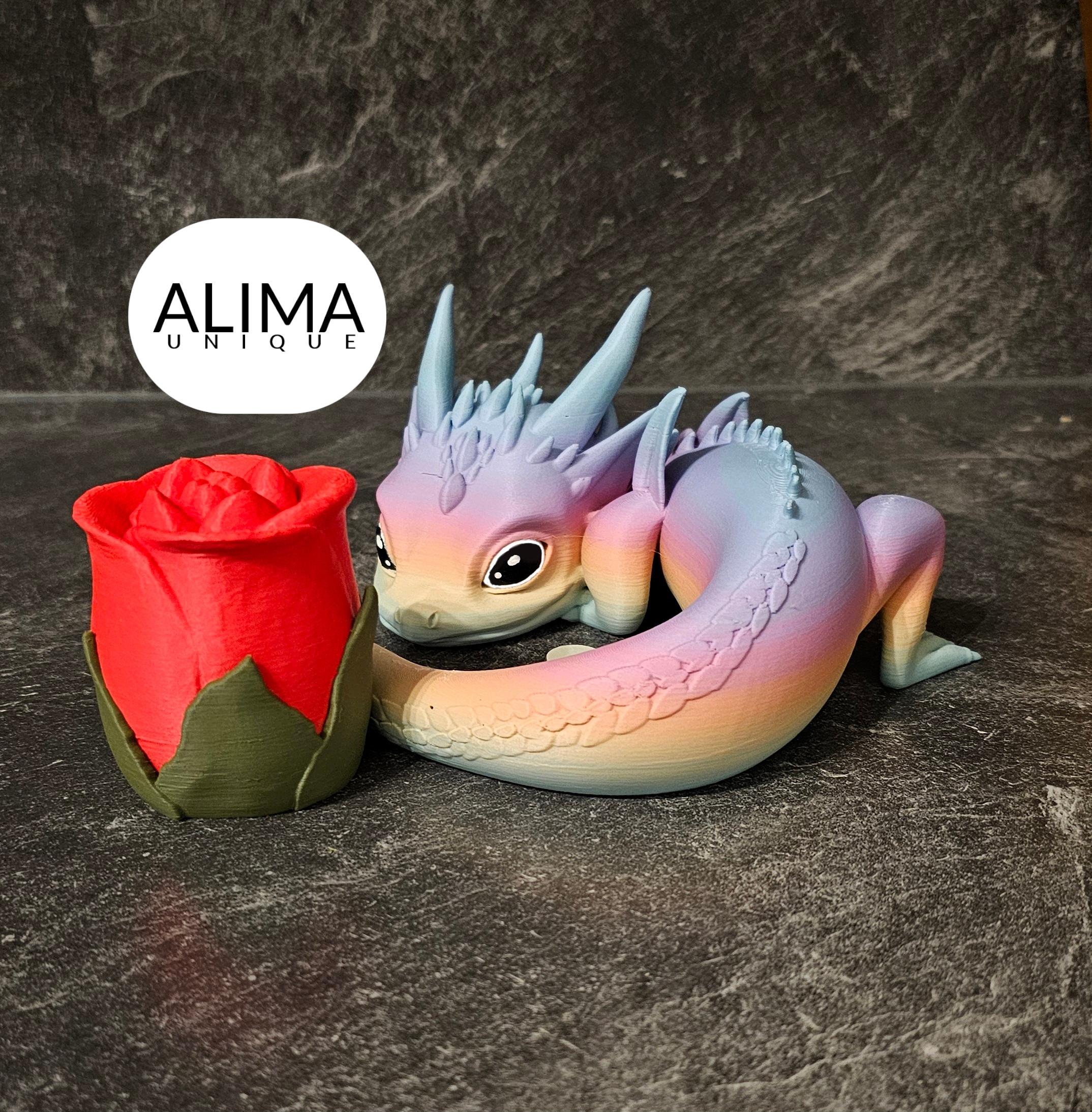 baby dragon with a rose - for valentine's Day 3d model