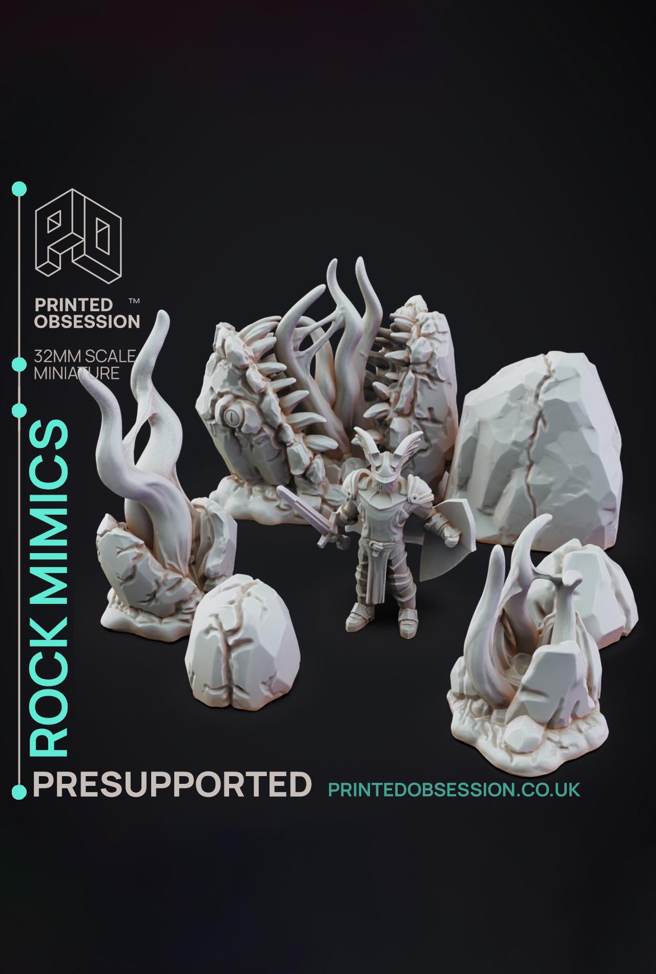 Rock Mimic -Ninjas vs Mimics - PRESUPPORTED - Illustrated and Stats - 32mm scale			 3d model