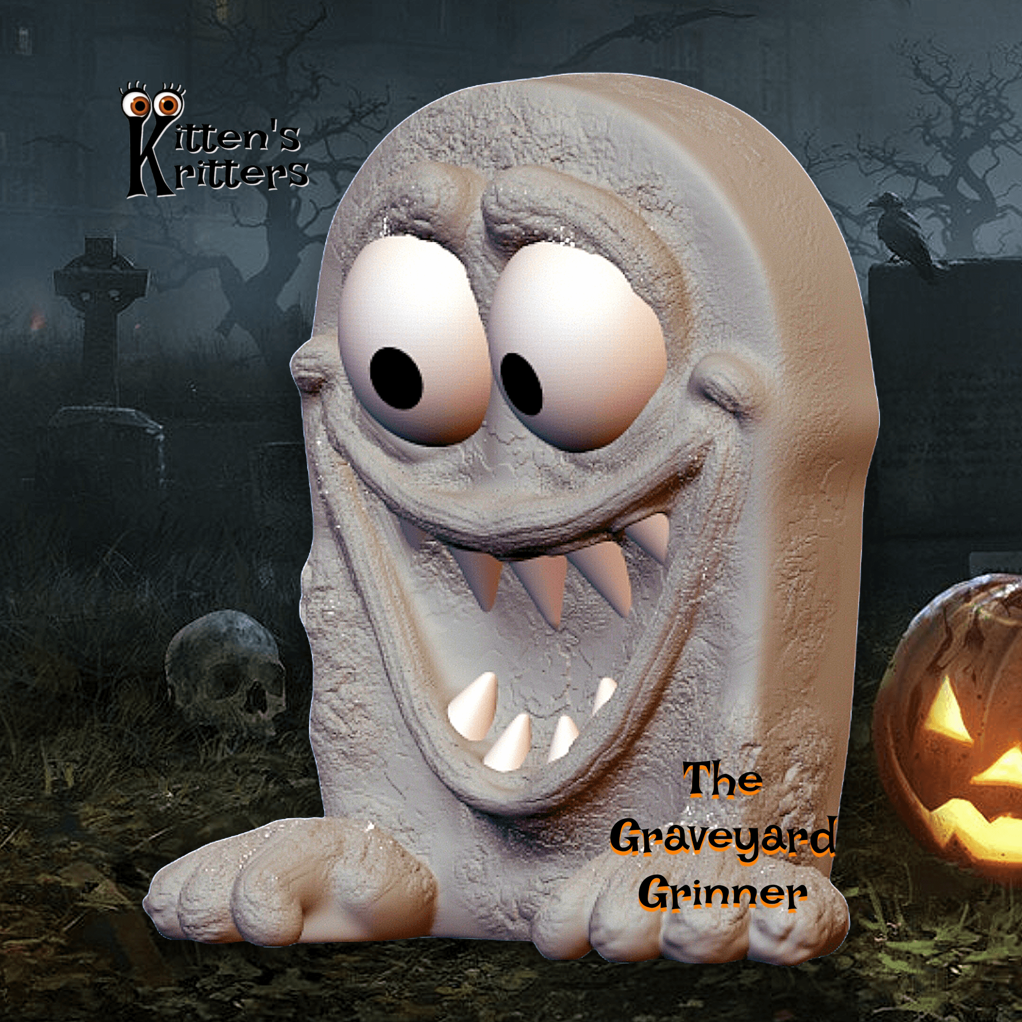 The Graveyard Grinner - Grinning Tombstone Halloween Decor 3d model