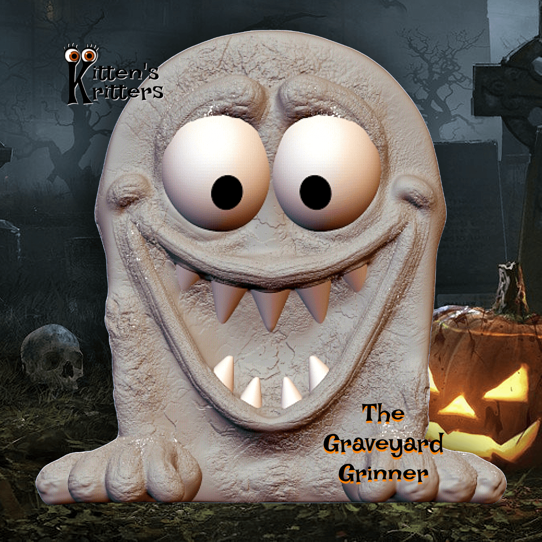 The Graveyard Grinner - Grinning Tombstone Halloween Decor 3d model