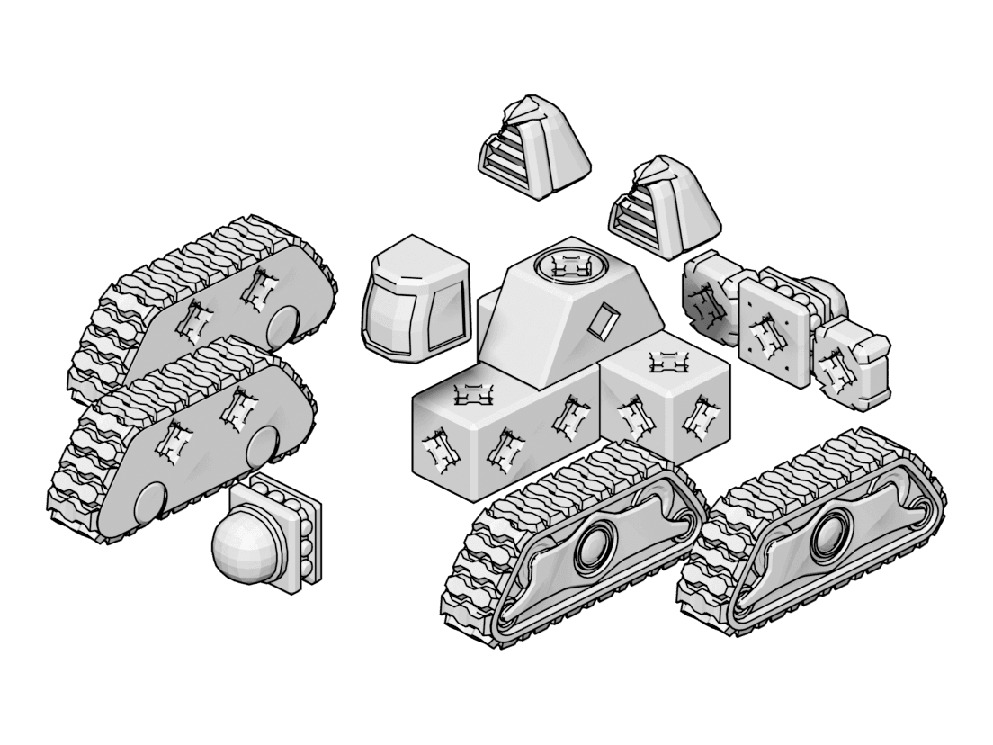 PrintABlok Tank with battle damage Articulated Vehicle Construction Toy 3d model