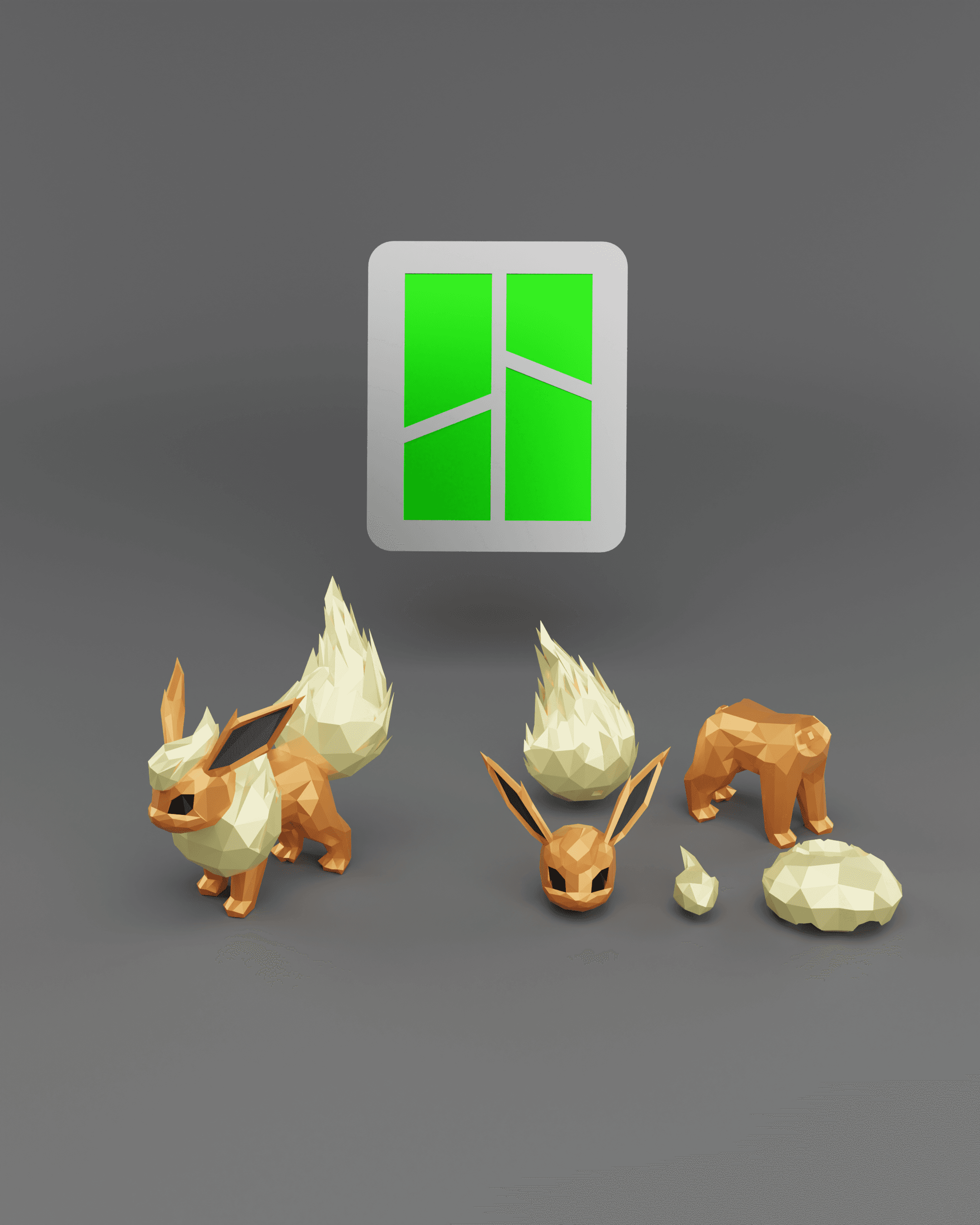 Low Poly Flareon - Fan Art (Bambu Project and Multi-Part Included 3d model