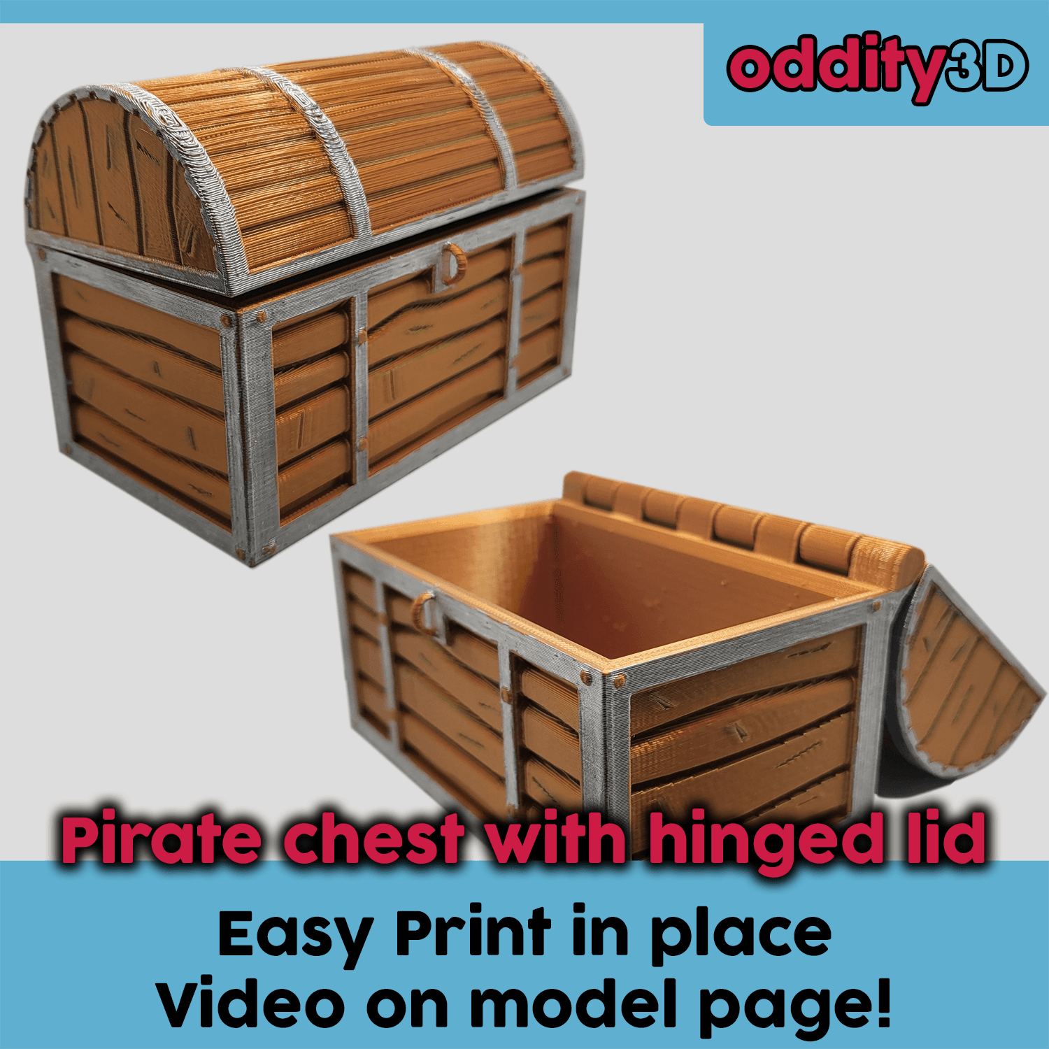 Pirate Chest With Print In Place Hinged Lid (easy print) 3d model