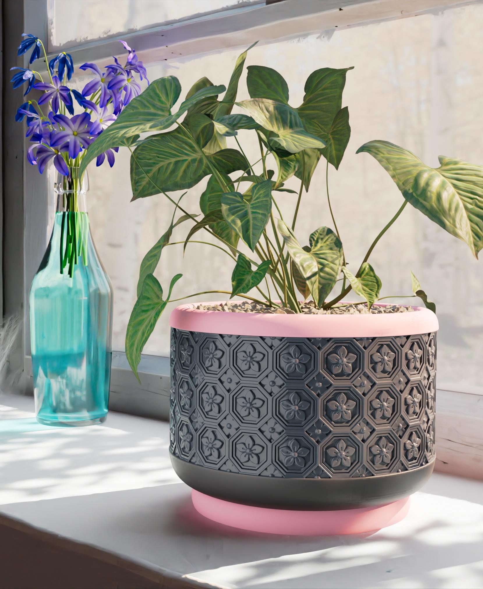 Planter Pot Sakura Honeycomb with Rounded Base 3d model