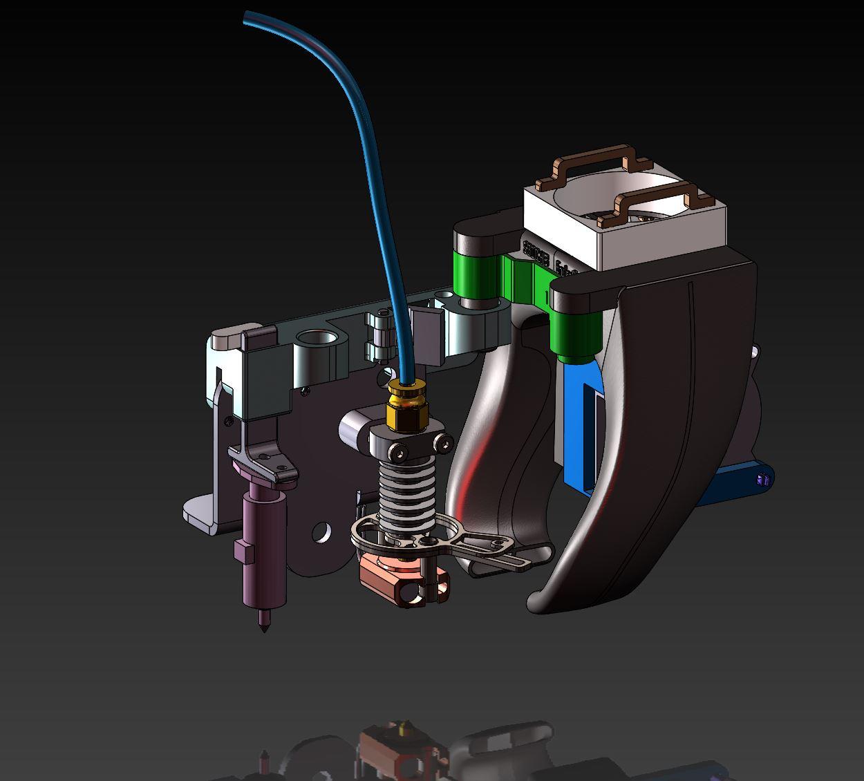 Ender3 Clip Pivot Dual Air Duct, Multi Fans Options, No Screw, No Tool, Easy Access, Rotating! - Original Heat Sink, or with the Swiss3Dc Hot End system, this fan shroud gives you full access to your Hot End, No tool required and many fans sizes options - 3d model