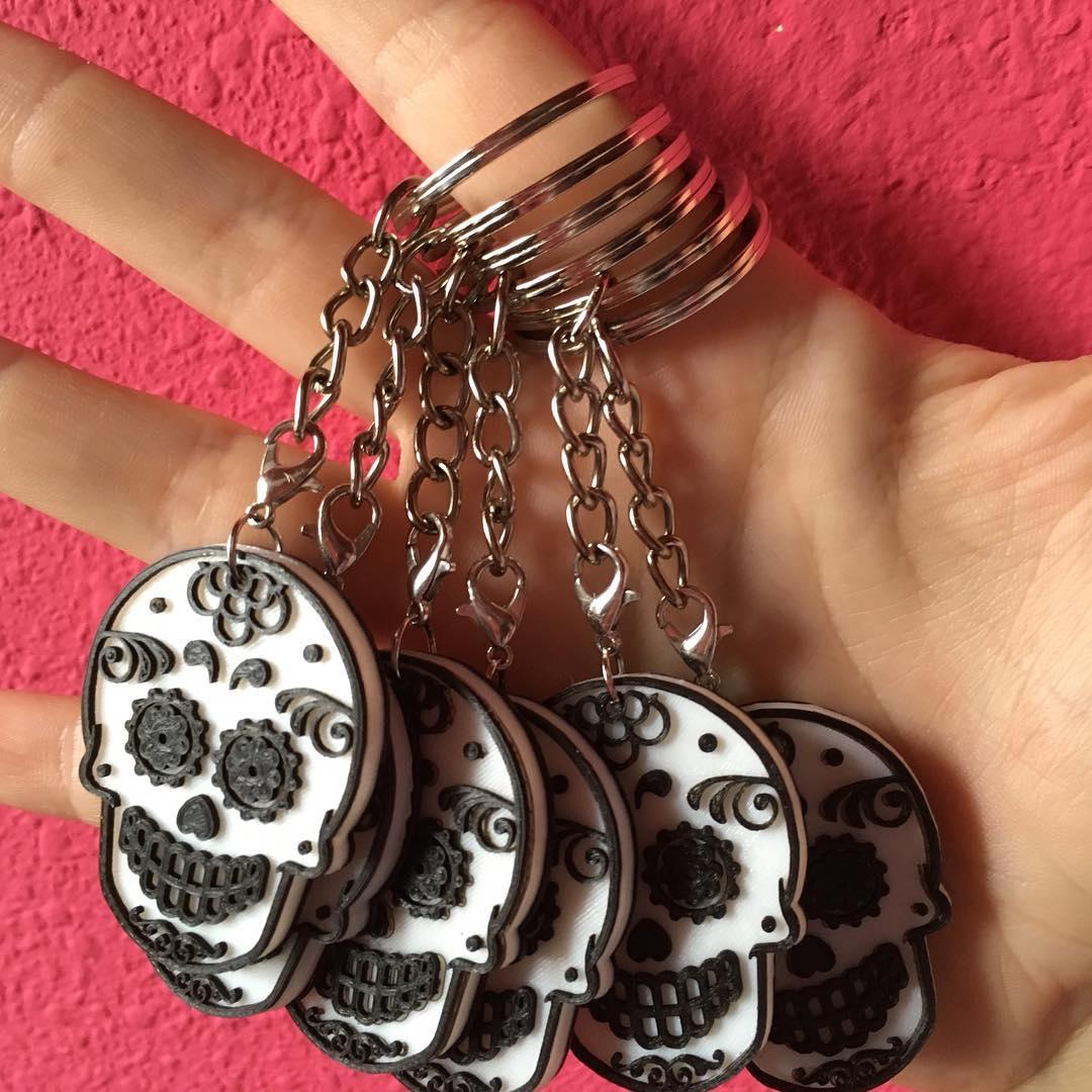 Ornamental sugar skull keychain 3d model