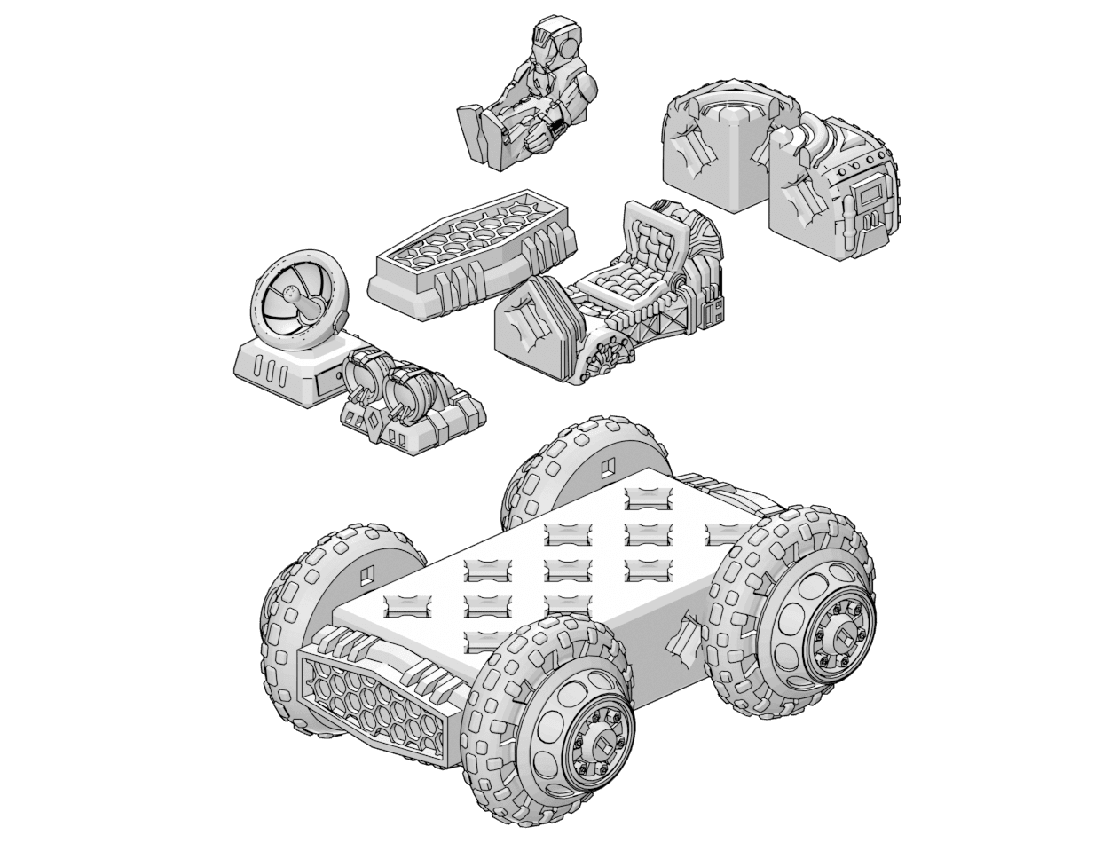 PrintABlok Moon Buggy Articulated Vehicle Construction Set 3d model