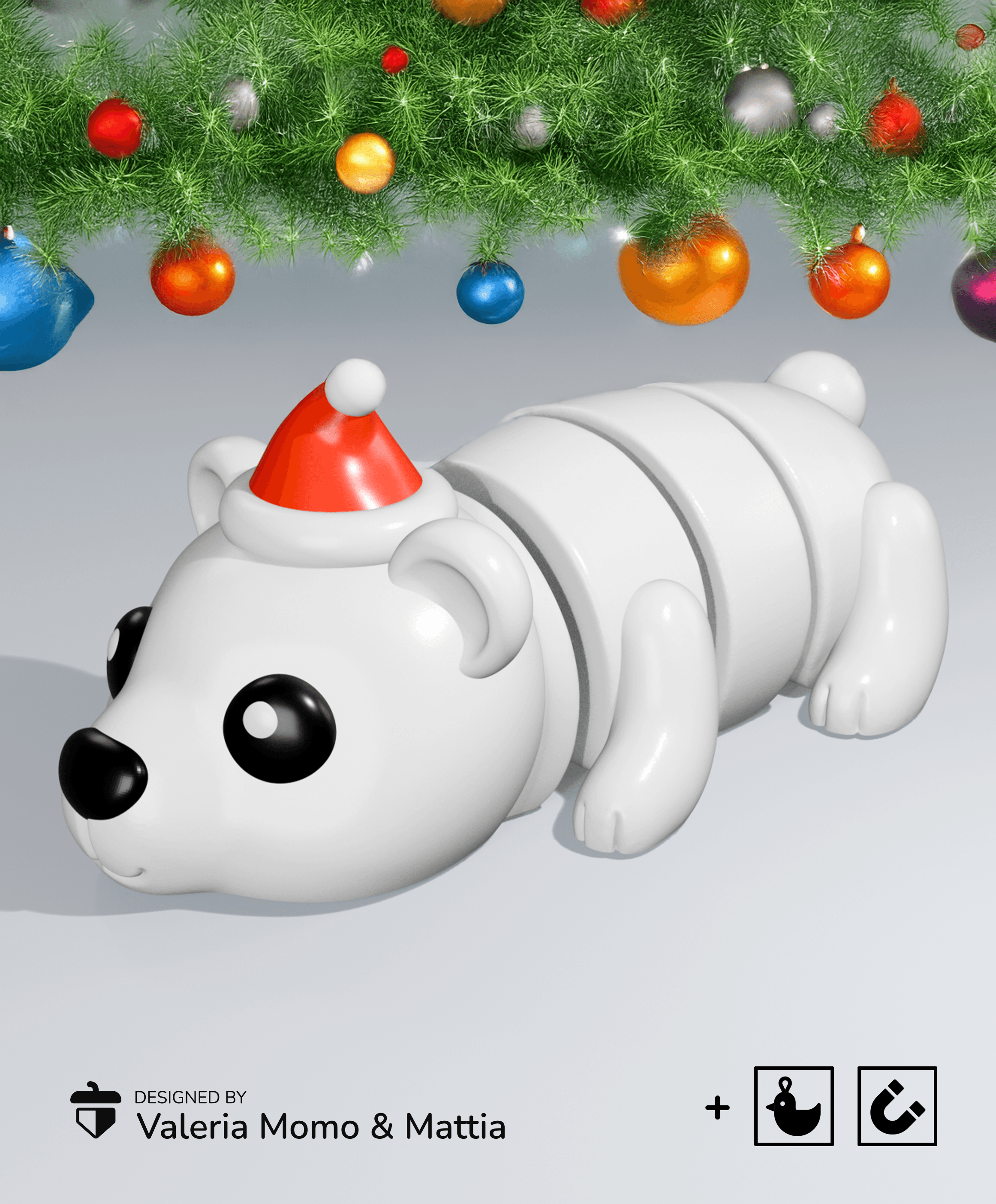 Cute Flexi Polar Bear Santa Hat (Toy, Keychain & Magnet) 3d model