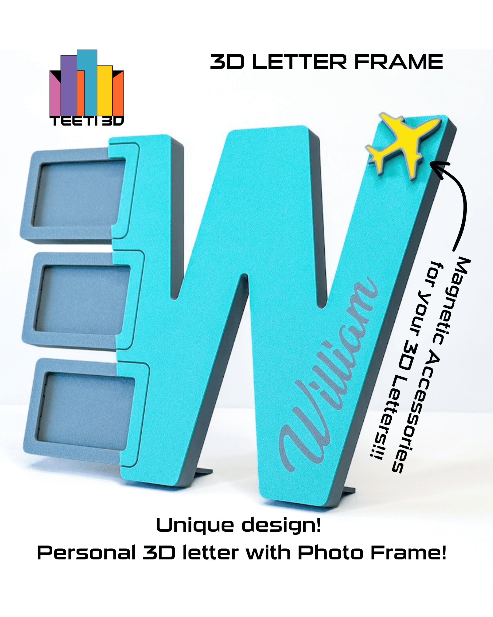 3D Letter "W" with Photo Frame 3d model