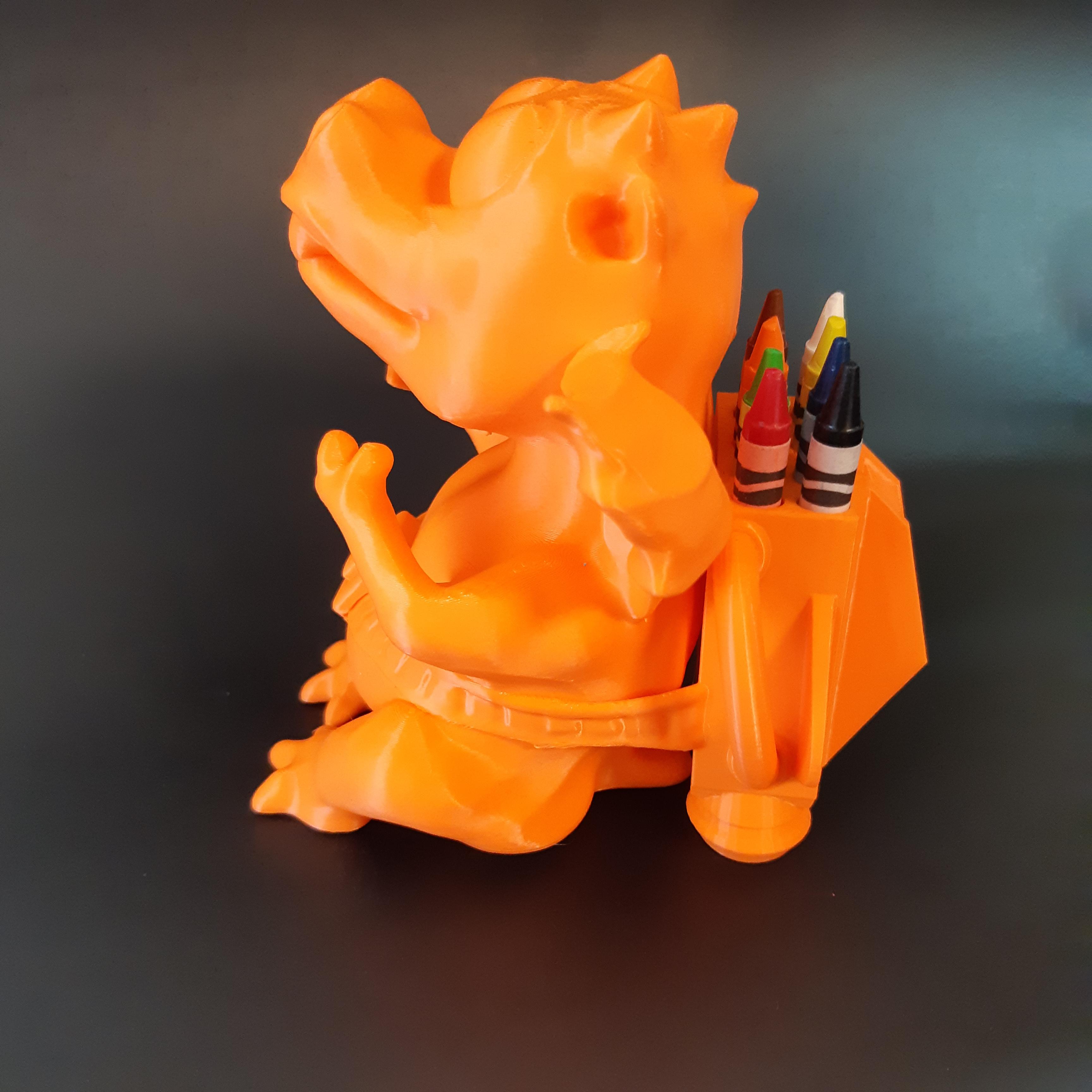 DRAGON WITH JET PACK CRAYON / PENCIL HOLDER - PRINT IN PLACE - SUPPORT FREE 3d model