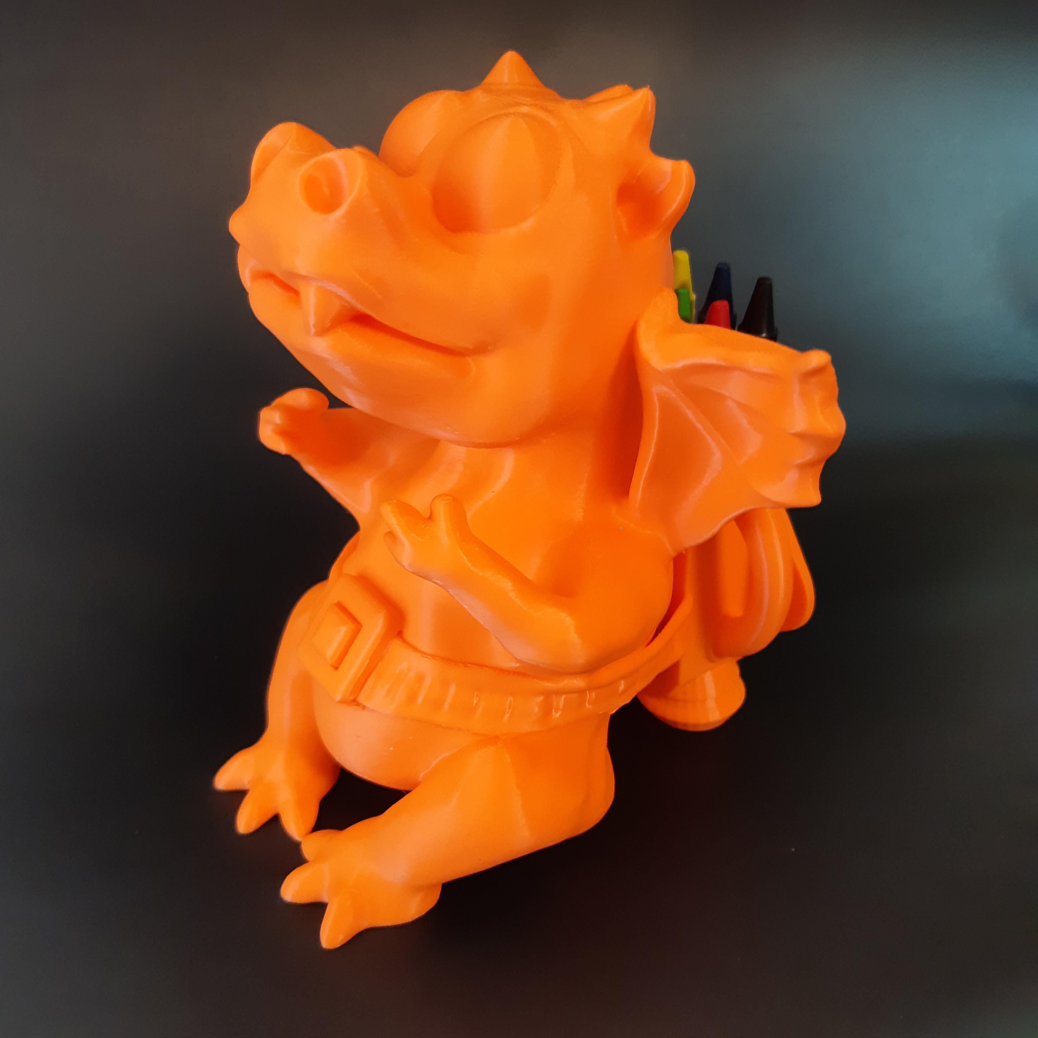 DRAGON WITH JET PACK CRAYON / PENCIL HOLDER - PRINT IN PLACE - SUPPORT FREE 3d model