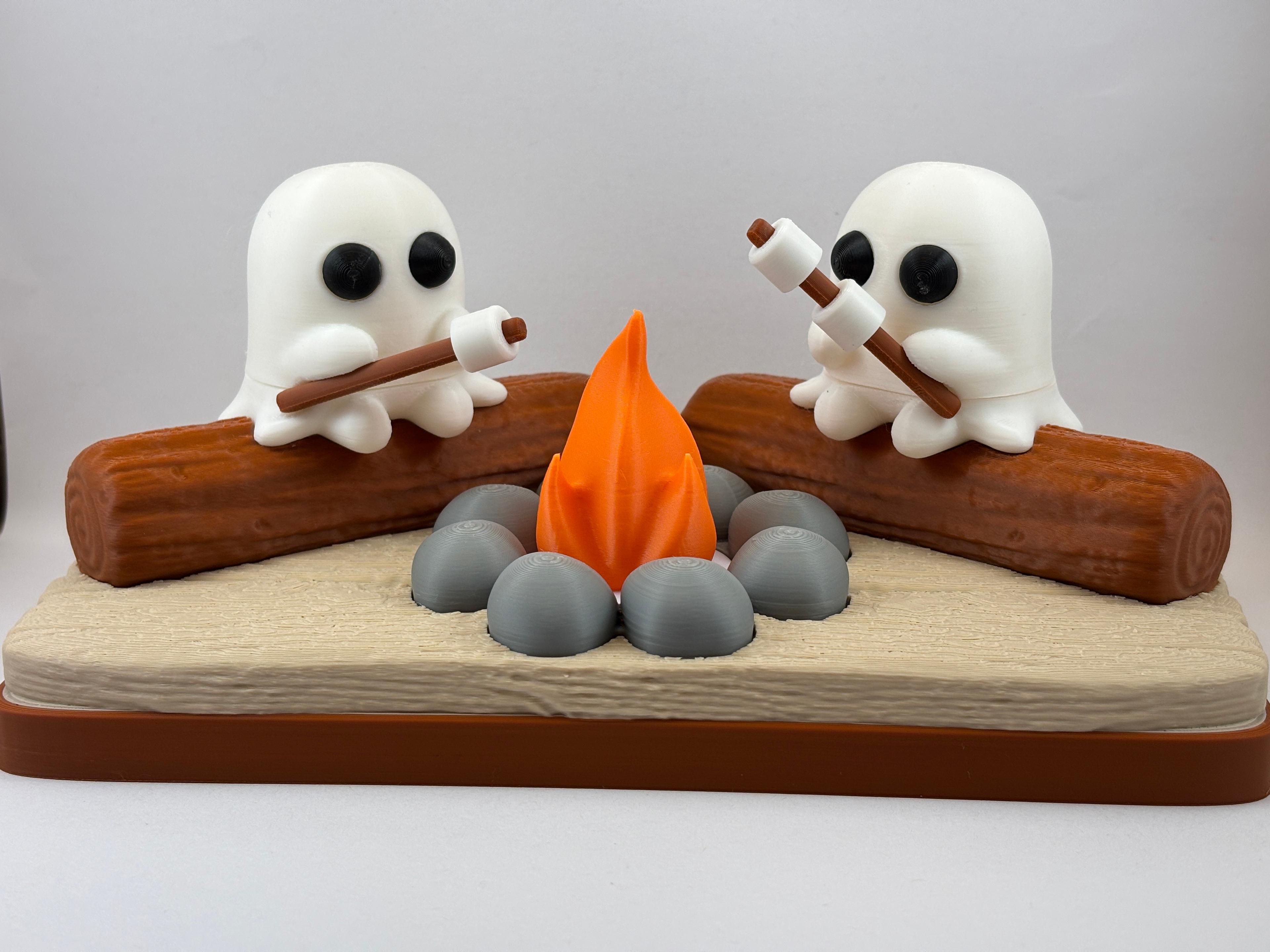 Ghostly Campfire - No supports or AMS - Tea Light - My 3 year old and I really enjoyed making this. She thought it was very cute. 

My only suggestions are for the hole to be slightly wider for more tea light candle models to fit in the base and fire, and for the stones to fit in any rotation instead of a single way. Maybe 1-2mm for the base and 1mm for the fire. 

Easy to print, zero supports, and a great time with my kid. ❤️ - 3d model