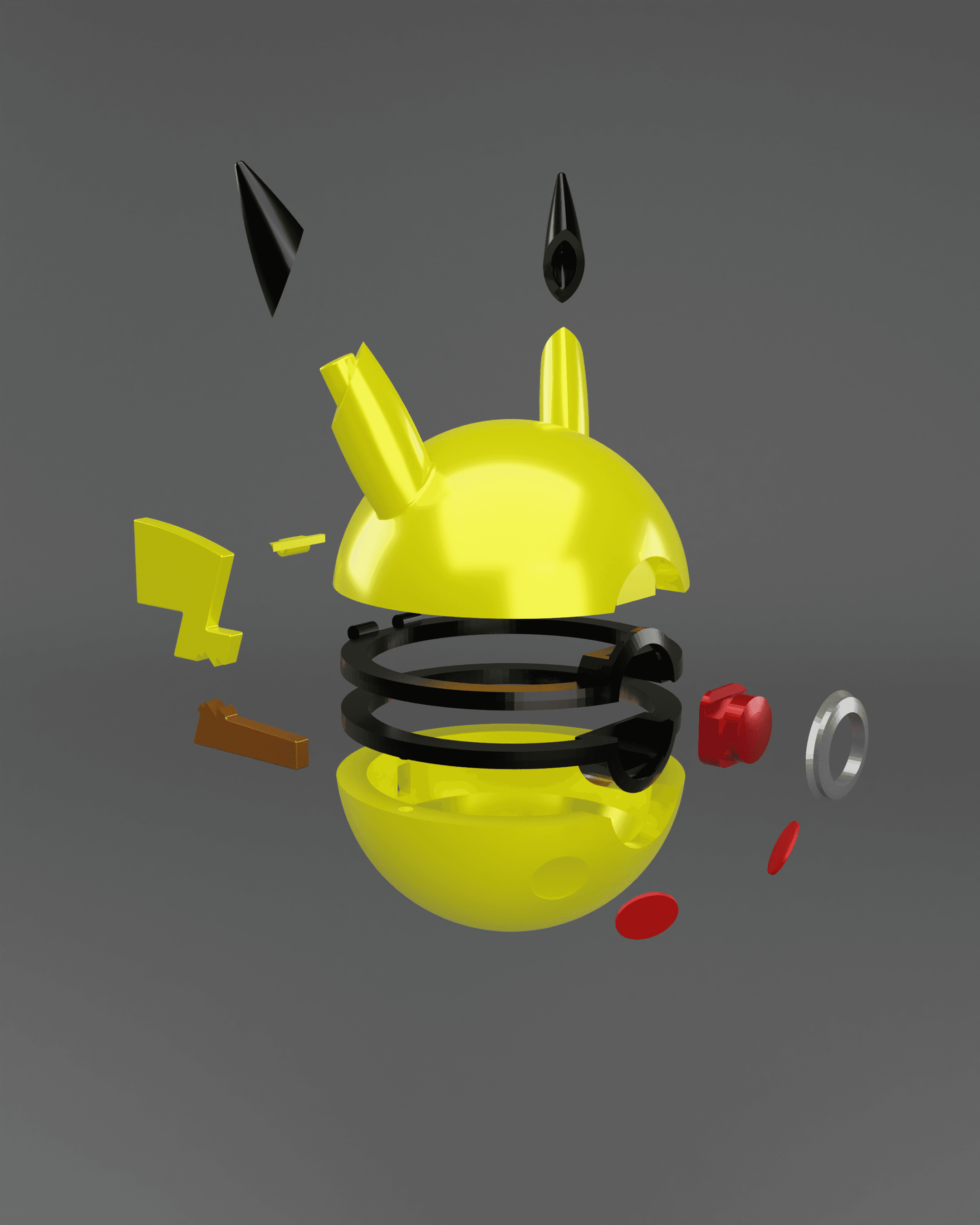 PikaBall Pikachu Themed Opening Pokeball - Fan Art 3d model