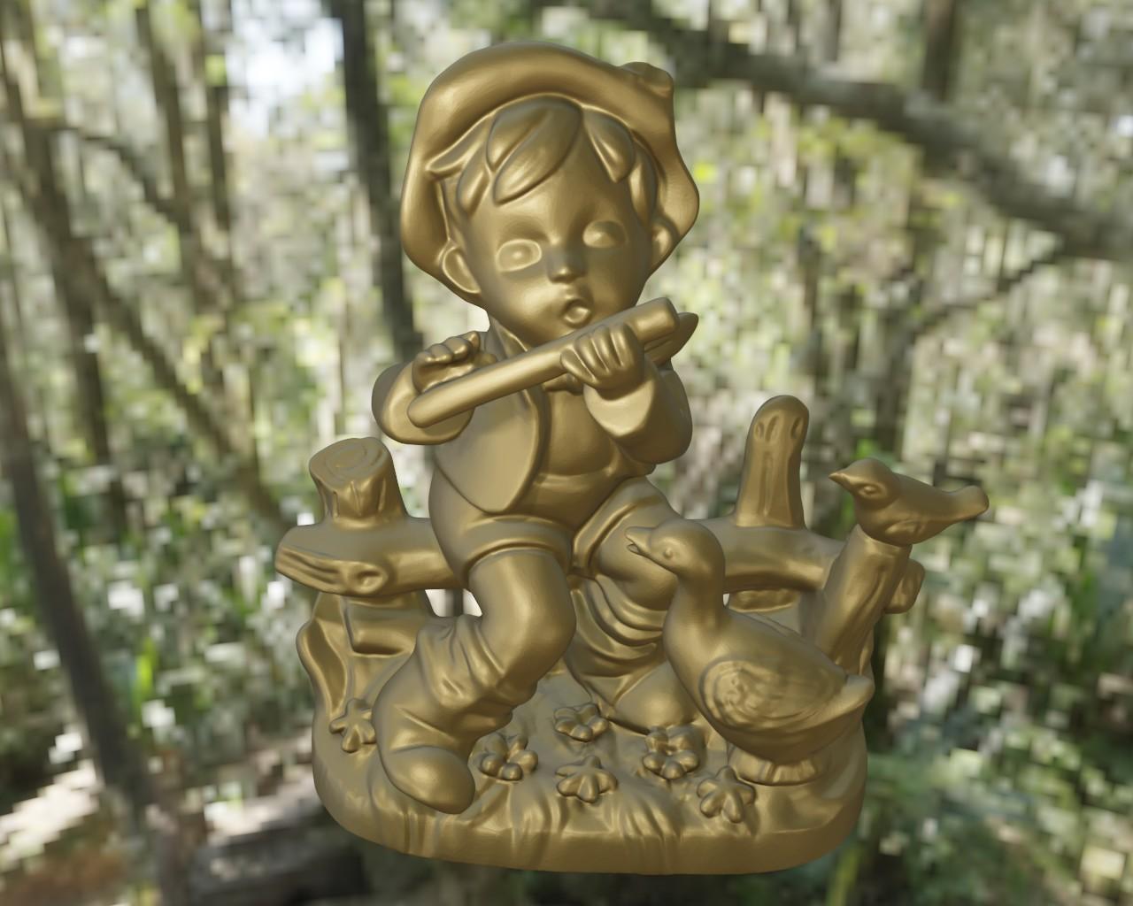 Boy play flute 3d model