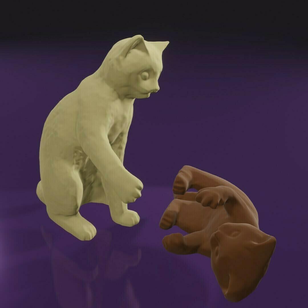 Cat mom and baby playing 3d model