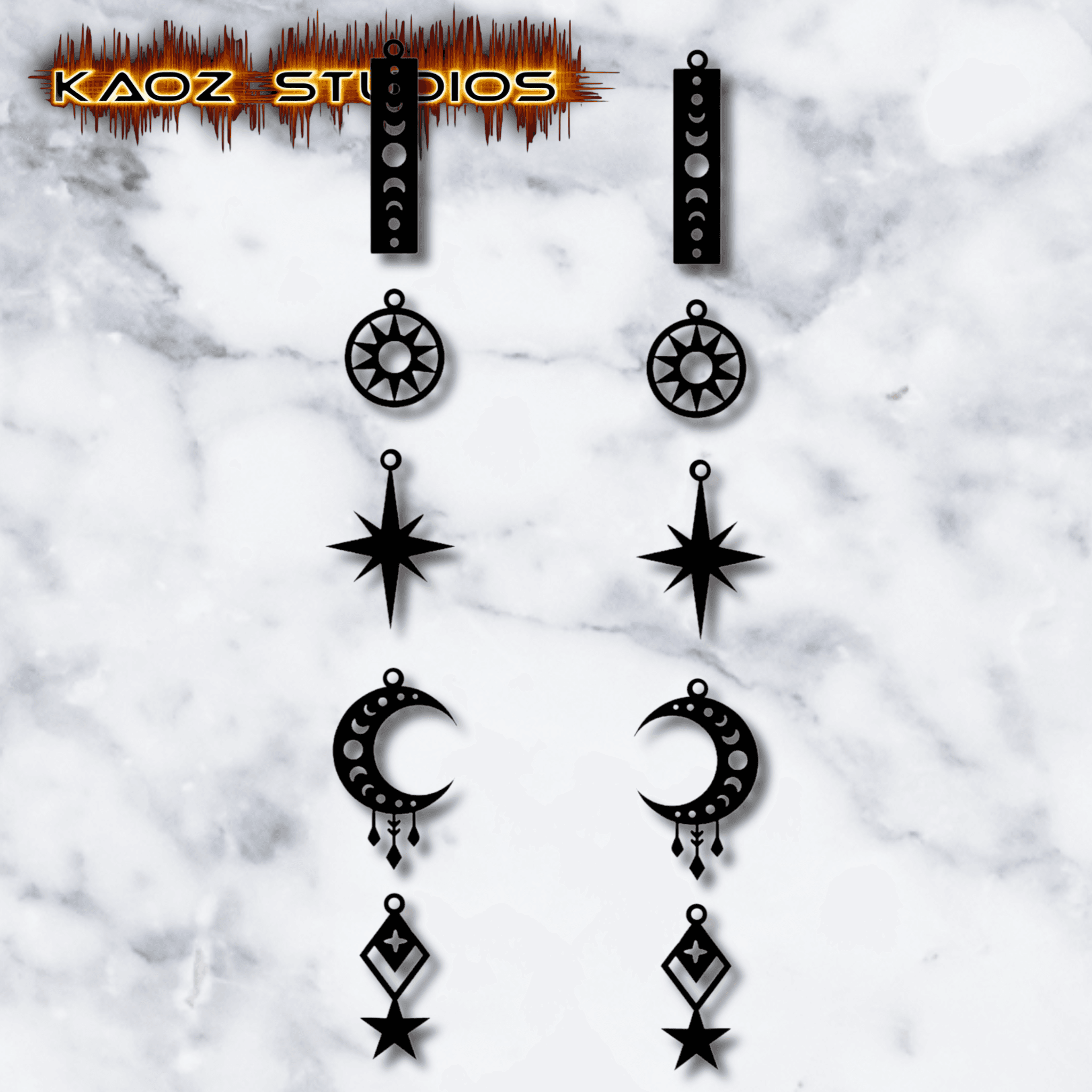 celestial earrings pack moons stars and planets 3d model