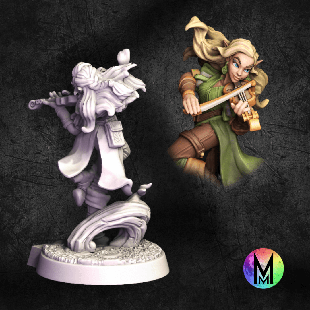 Female Wood Elf Bard - Illyaria the Wood Elf Bard (Elf Bard with fiddle / violin ) 3d model