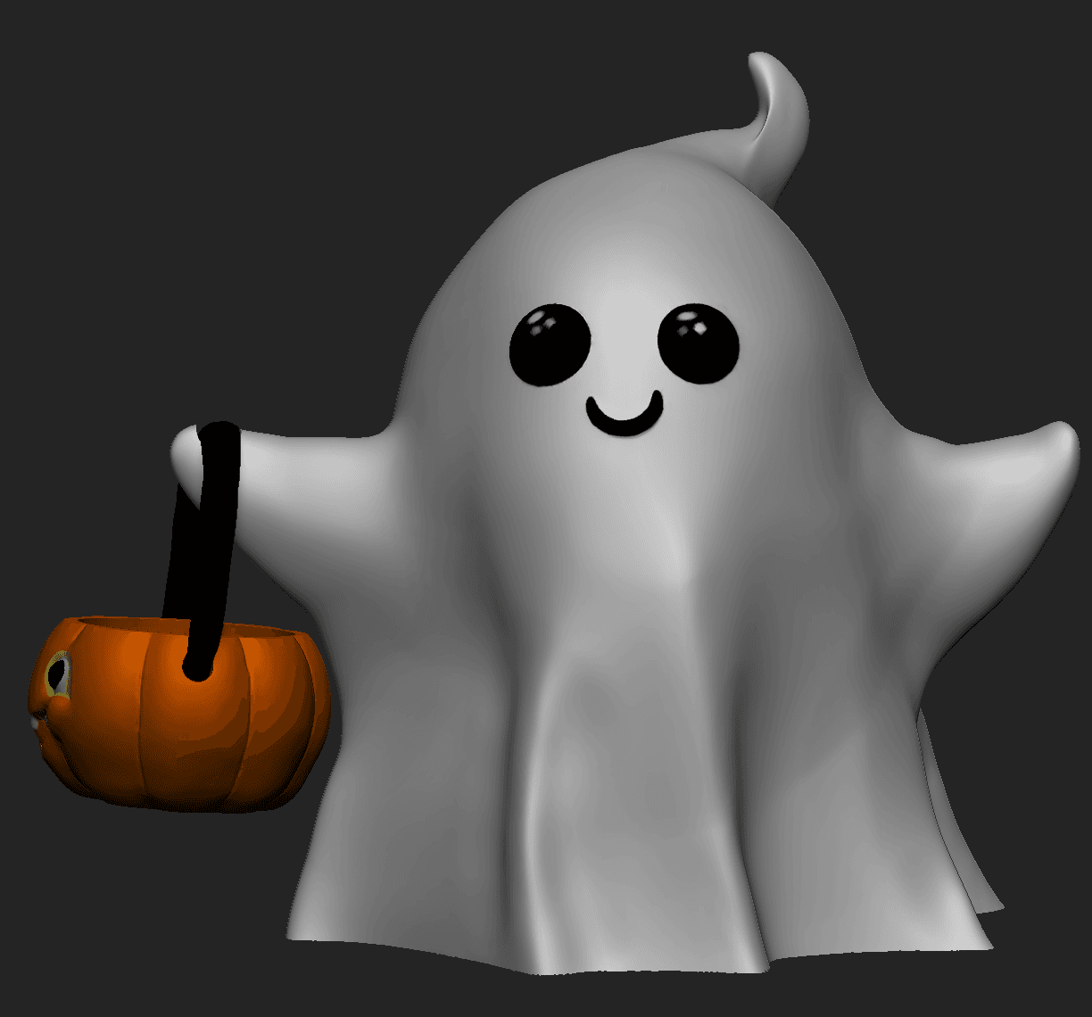 Halloween Ghost Holding a Pumpkin Basket 3d model