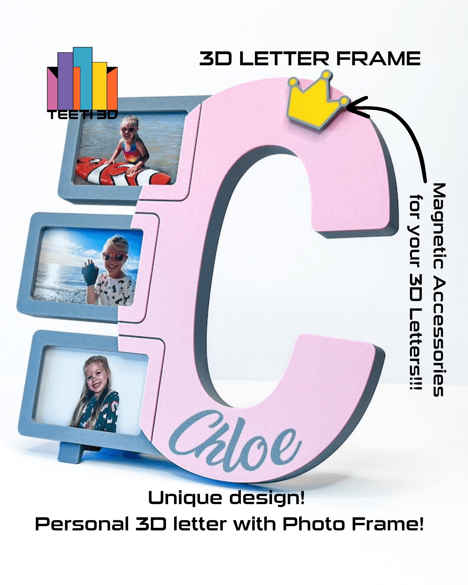 3D Letter "C" with Photo Frame 3d model