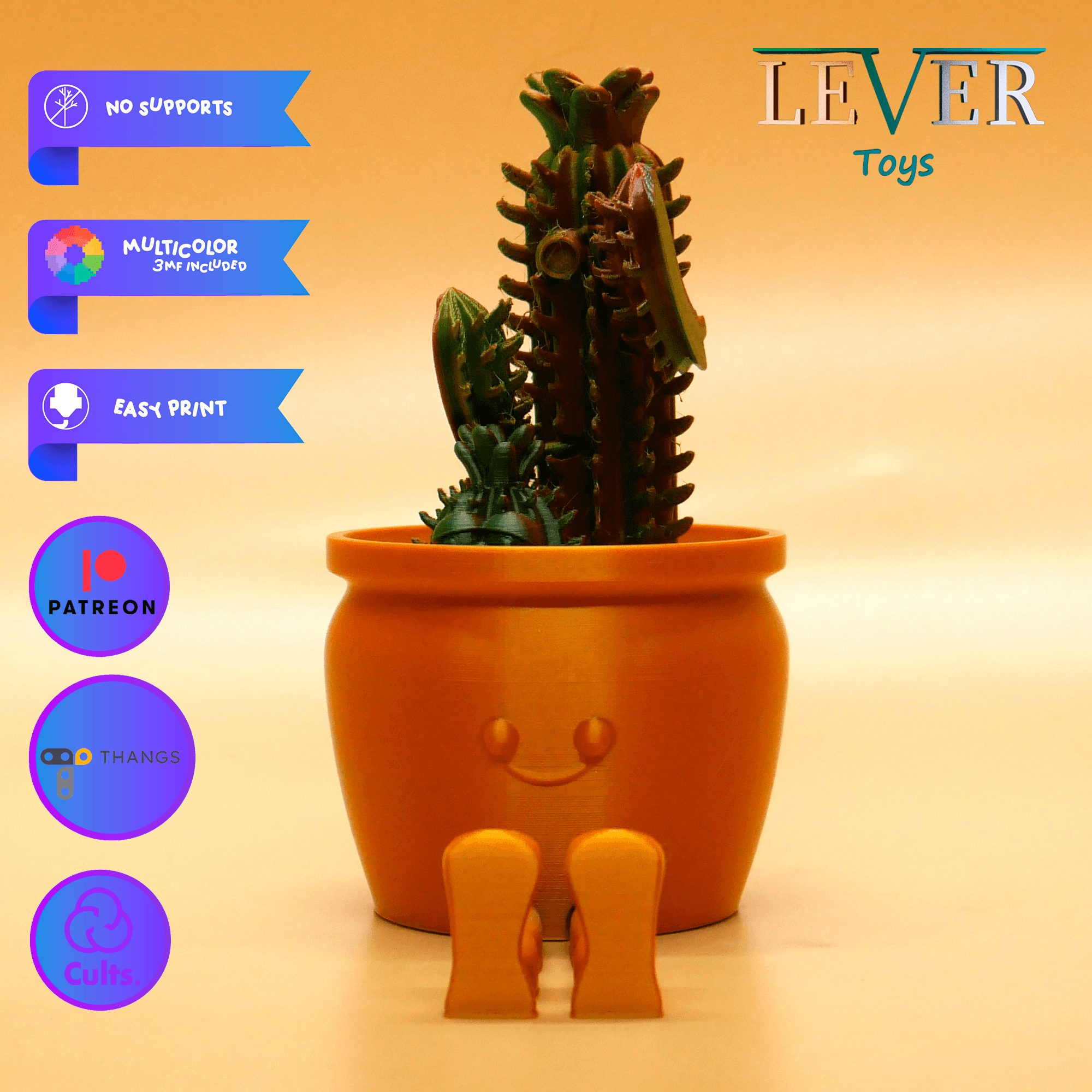 FLEXI POTTED CACTUS (ARTICULATED) PRINT-IN-PLACE LEVER TOYS 3d model