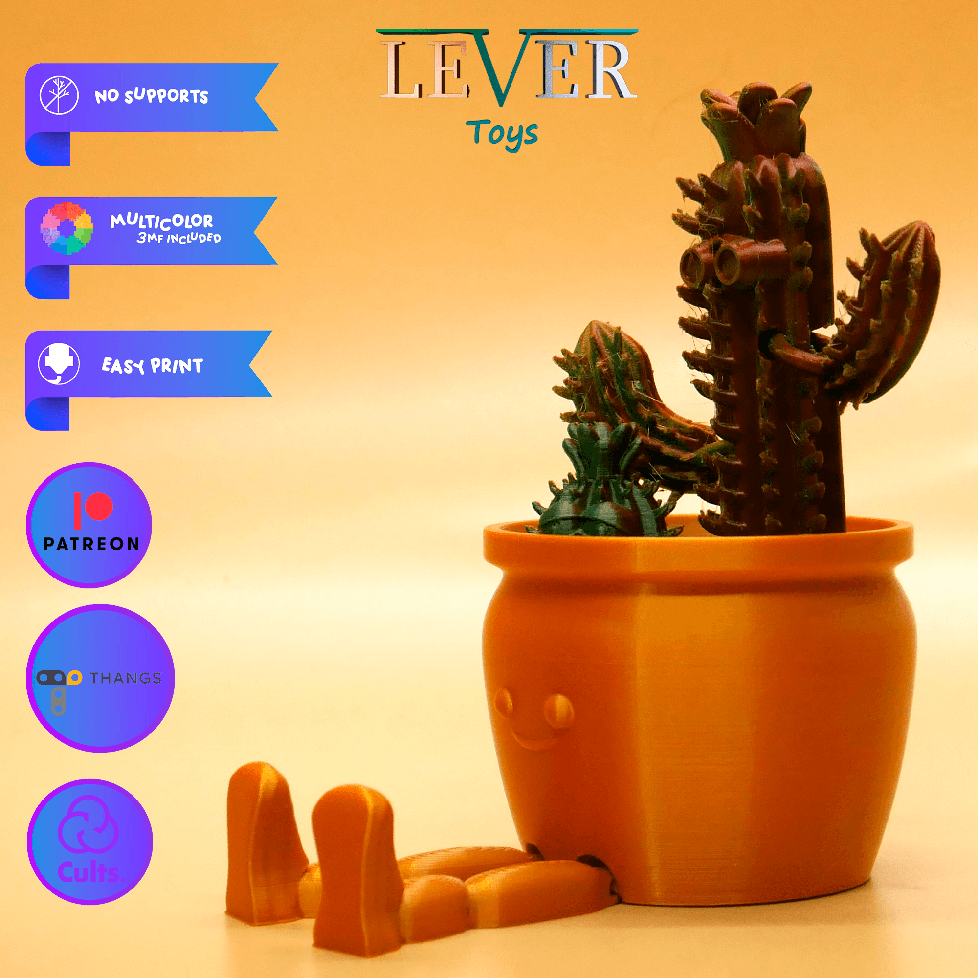 FLEXI POTTED CACTUS (ARTICULATED) PRINT-IN-PLACE LEVER TOYS 3d model