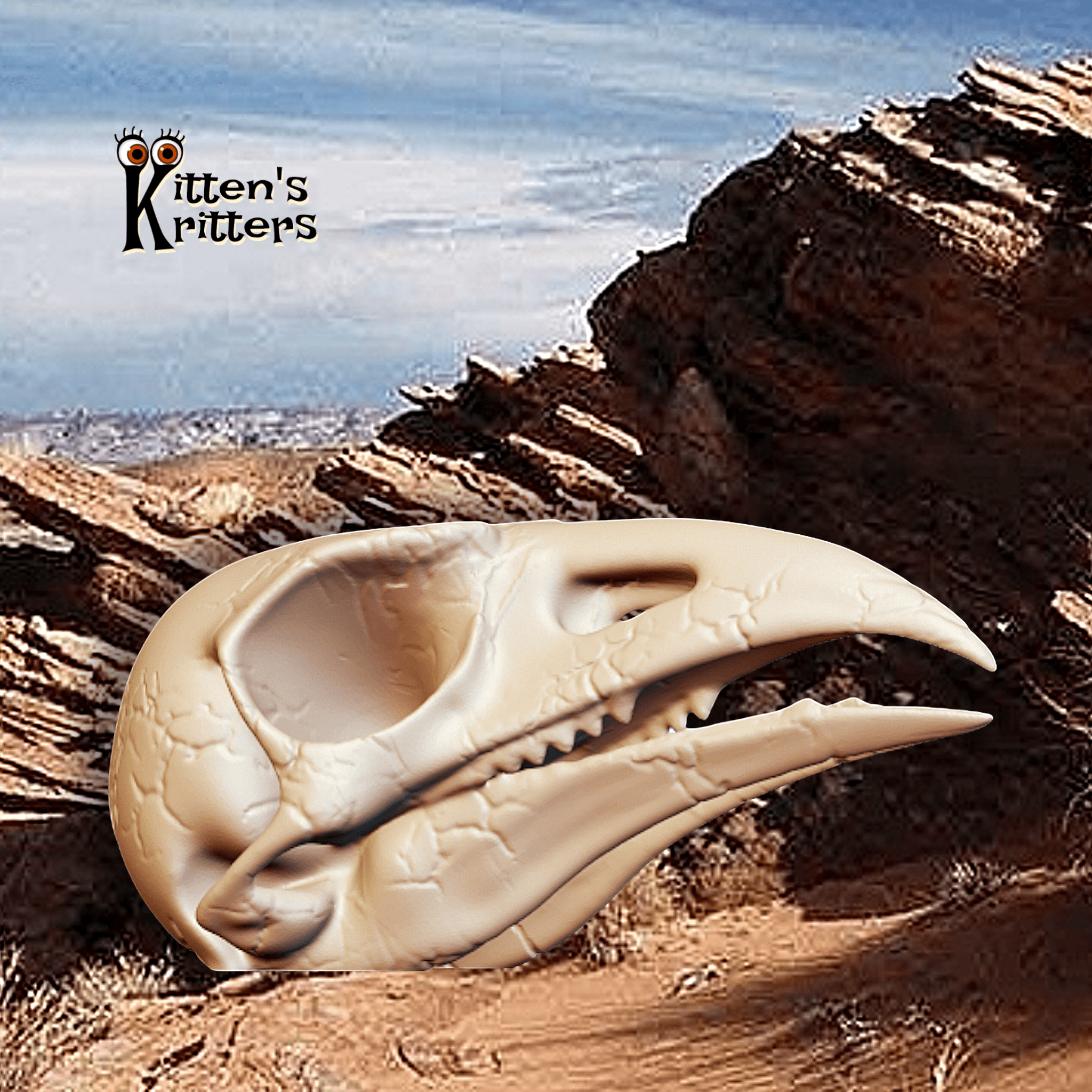 Desert Predator Skull Prehistoric Bird Skeleton Figurine 3d model