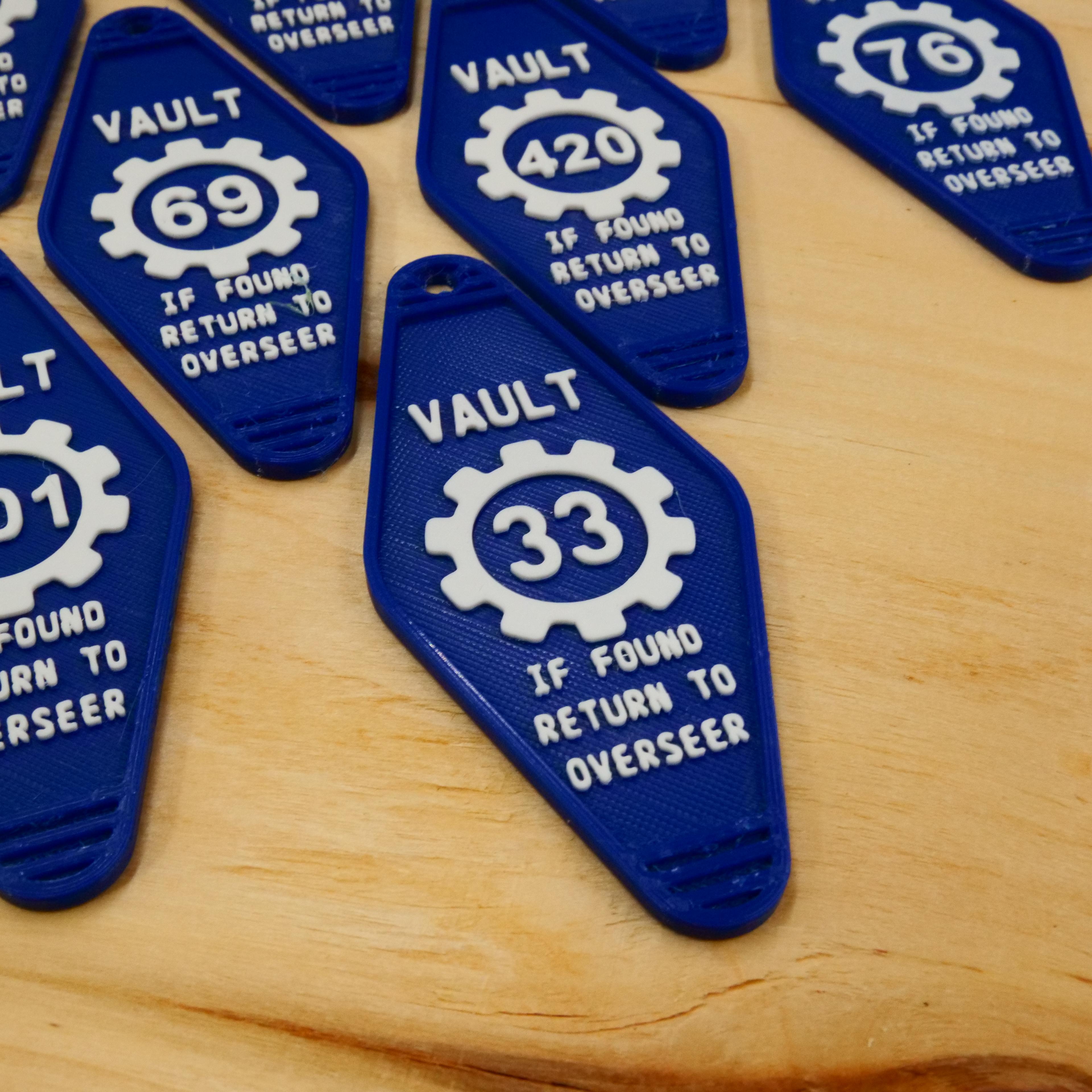 Fallout Inspired Vault Key Fob Assortment - Print in place 3d model